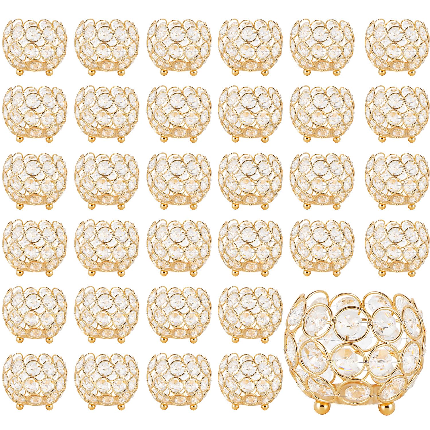 32PCS Gold Votive Candle Holders - Elegant Crystal Bowl Tealight Holders for Wedding Centerpieces, Party Decor, Home Shower & Dining Table Decorations - Perfect for Pooja Return Gifts & Floral Arrangements