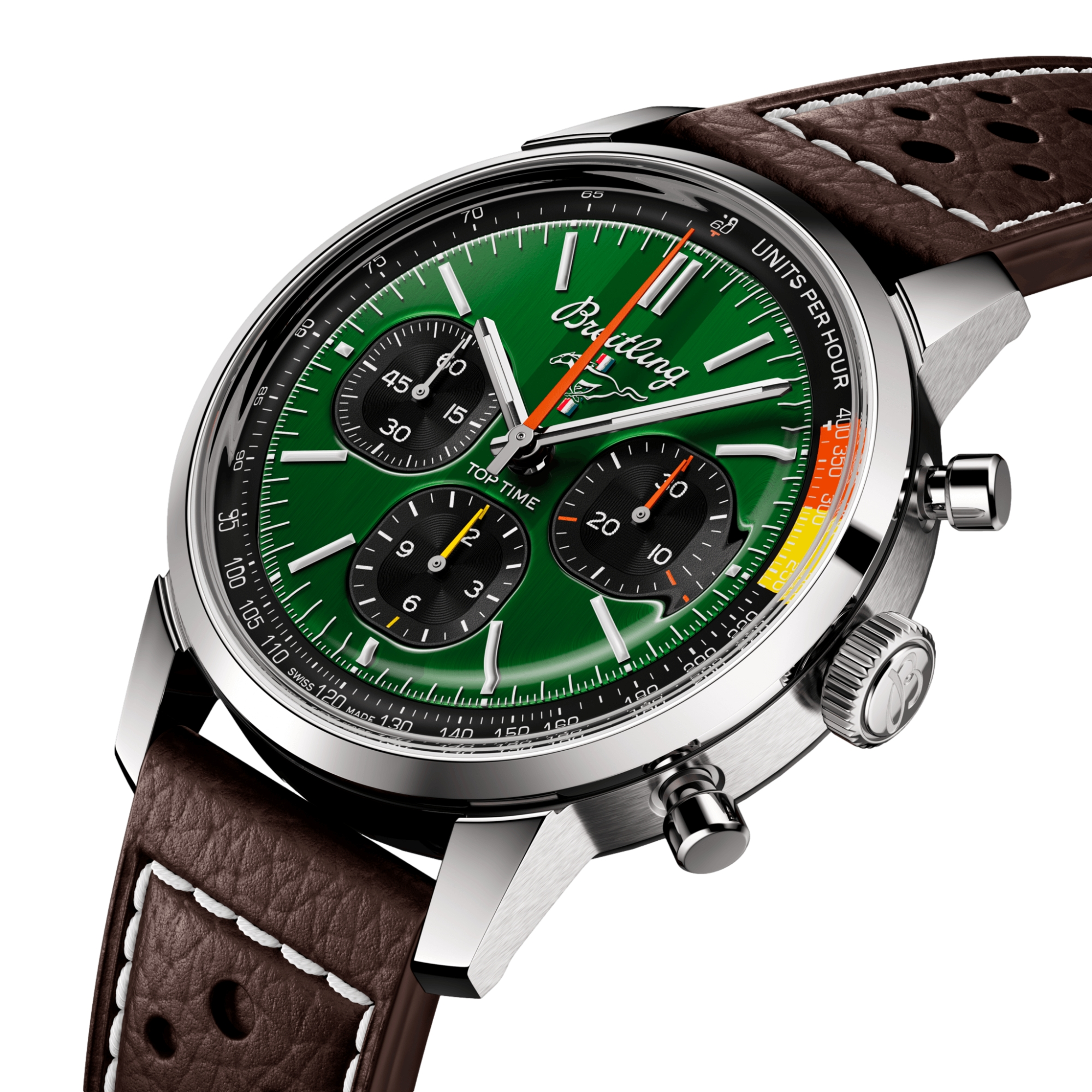 Top Time B01 Ford Mustang 41mm Green Dial Leather Strap Watch - Perfect for Racing Enthusiasts & Vintage Car Lovers