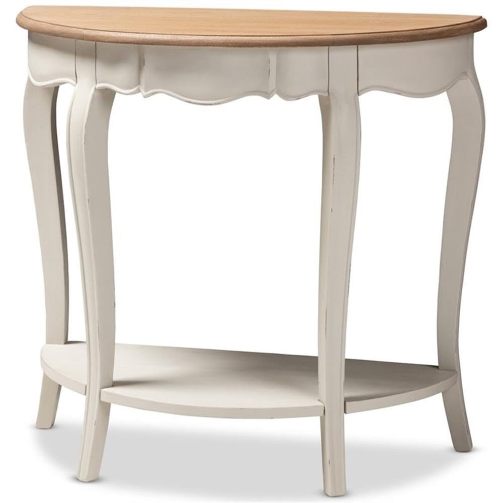 BOWERY HILL White and Natural Brown Wooden Console Table - Entryway Sofa Table, Hallway Accent Table for Living Room & Bedroom Decor