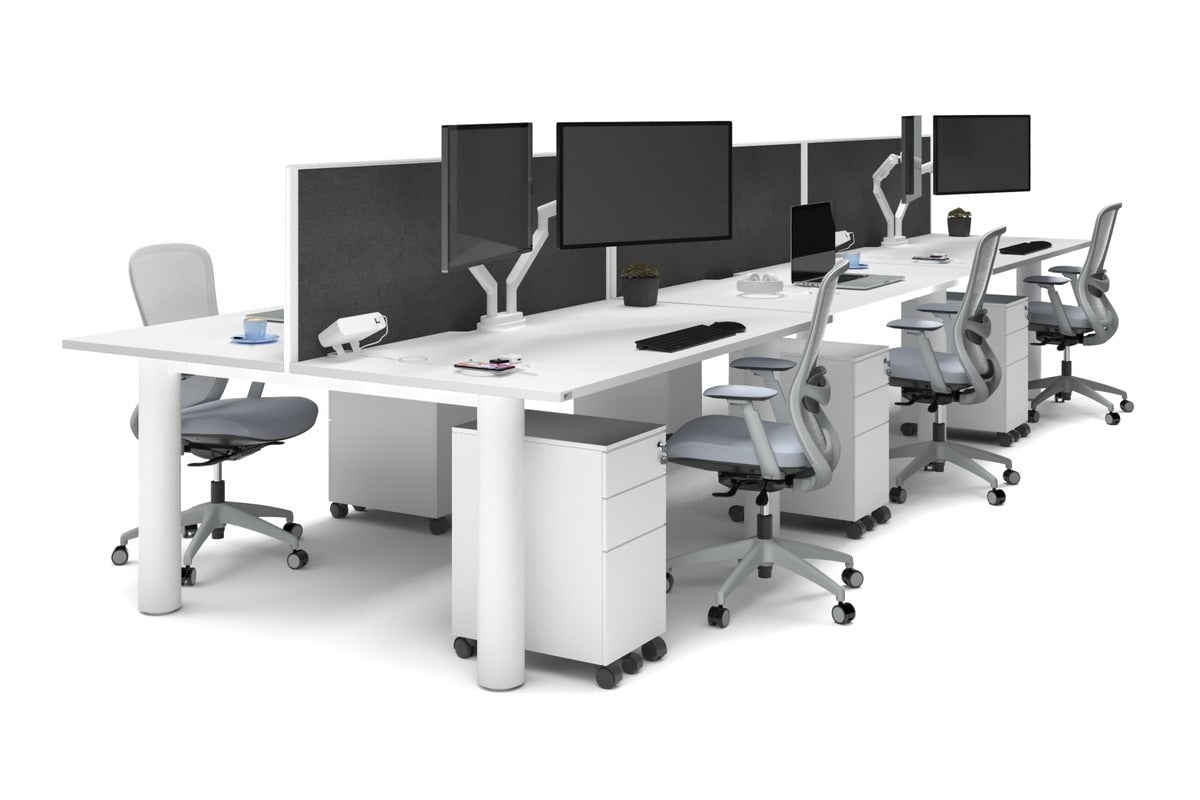 Quadro Cylinder Leg 6-Person Office Workstation Desk - 1800L x 800W with Cable Management - Modern Office Furniture for Collaborative Workspaces & Team Meetings