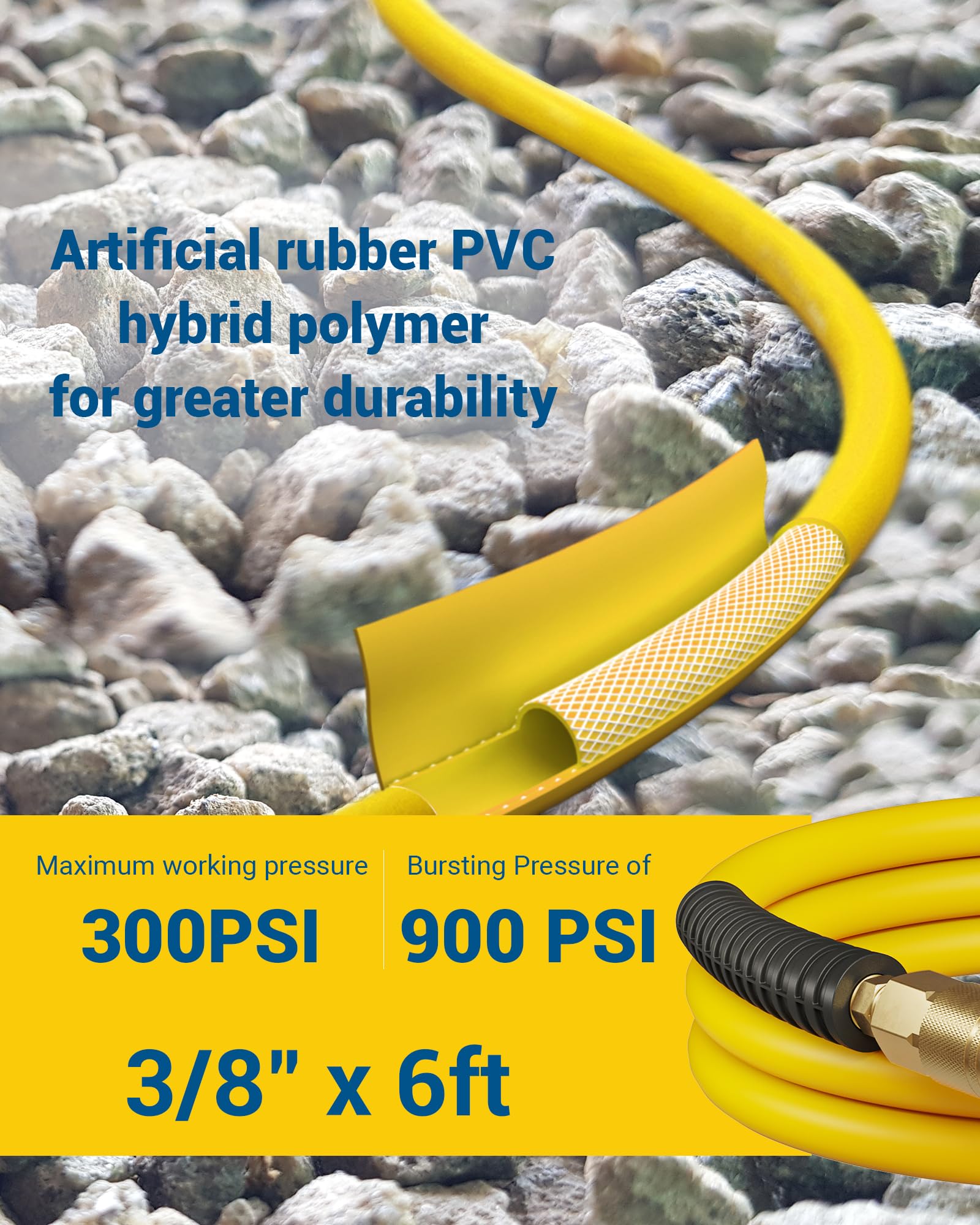 DEWENWILS 3/8 Inch x 6FT 300 PSI Heavy Duty Air Compressor Hose with 1/4