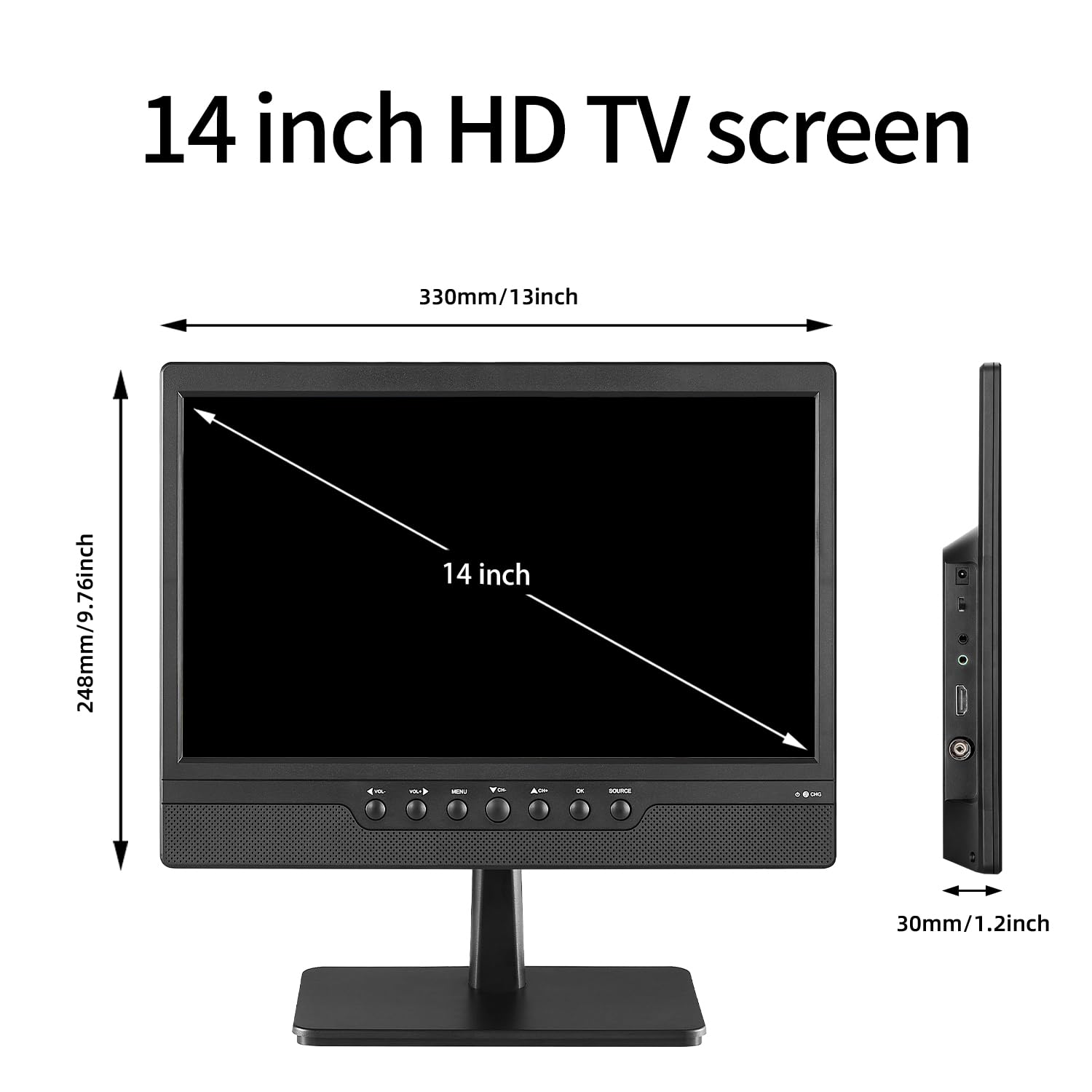 14 Inch Portable TV with Rechargeable Battery - Digital ATSC Tuner, Built-in Antenna, USB/HDMI/AV Inputs - 12V/AC Power for Car, RV, Camping & Kitchen Use - Compact Travel Entertainment (No WiFi/Bluetooth/Satellite) - Perfect for Road Trips, Tailgating & Outdoor Adventures