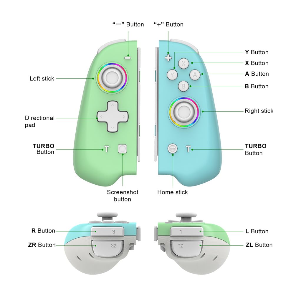 VANJUNN Switch Controllers for Nintendo Switch OLED & Joycon - Wireless Replacement Gamepad with Hand Grips, Turbo Function & 6-Axis Gyro | Perfect for Multiplayer Gaming, Travel & Family Entertainment