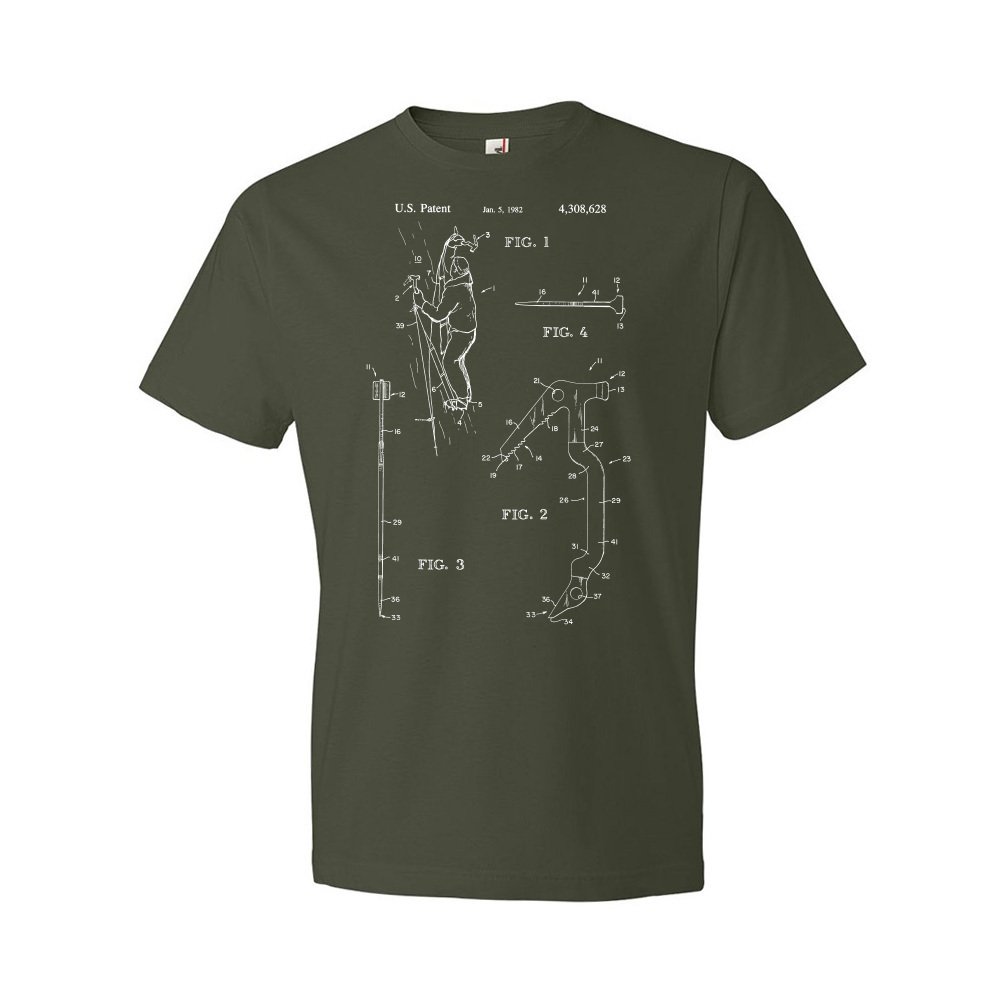 Ice Climbing Axe Patent Graphic T-Shirt - Best Outdoor Adventure Gift for Men & Women - Perfect for Rock Climbers & Hiking Enthusiasts - Great for Gym, Camping & Mountain Expeditions