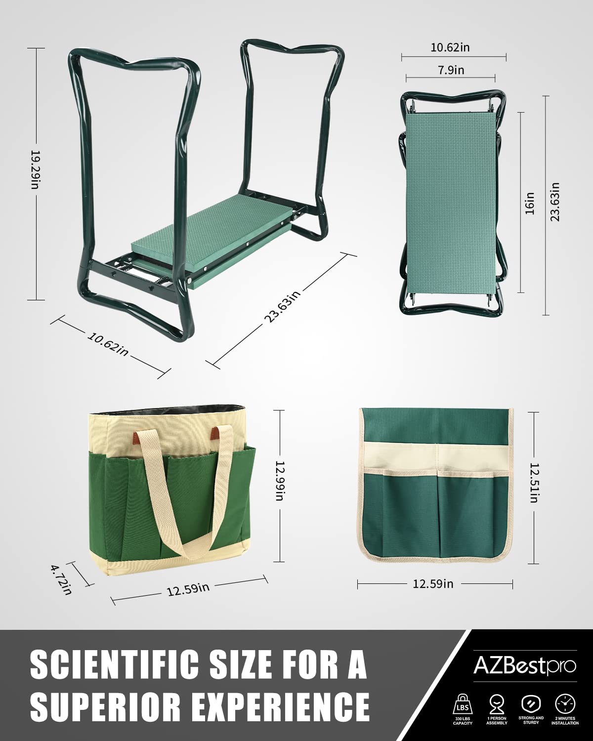 Foldable Garden Kneeler and Seat with Tool Bag Pouch & EVA Gloves - Portable Gardening Bench for Men & Women - Perfect for Planting, Weeding & Outdoor Yard Work