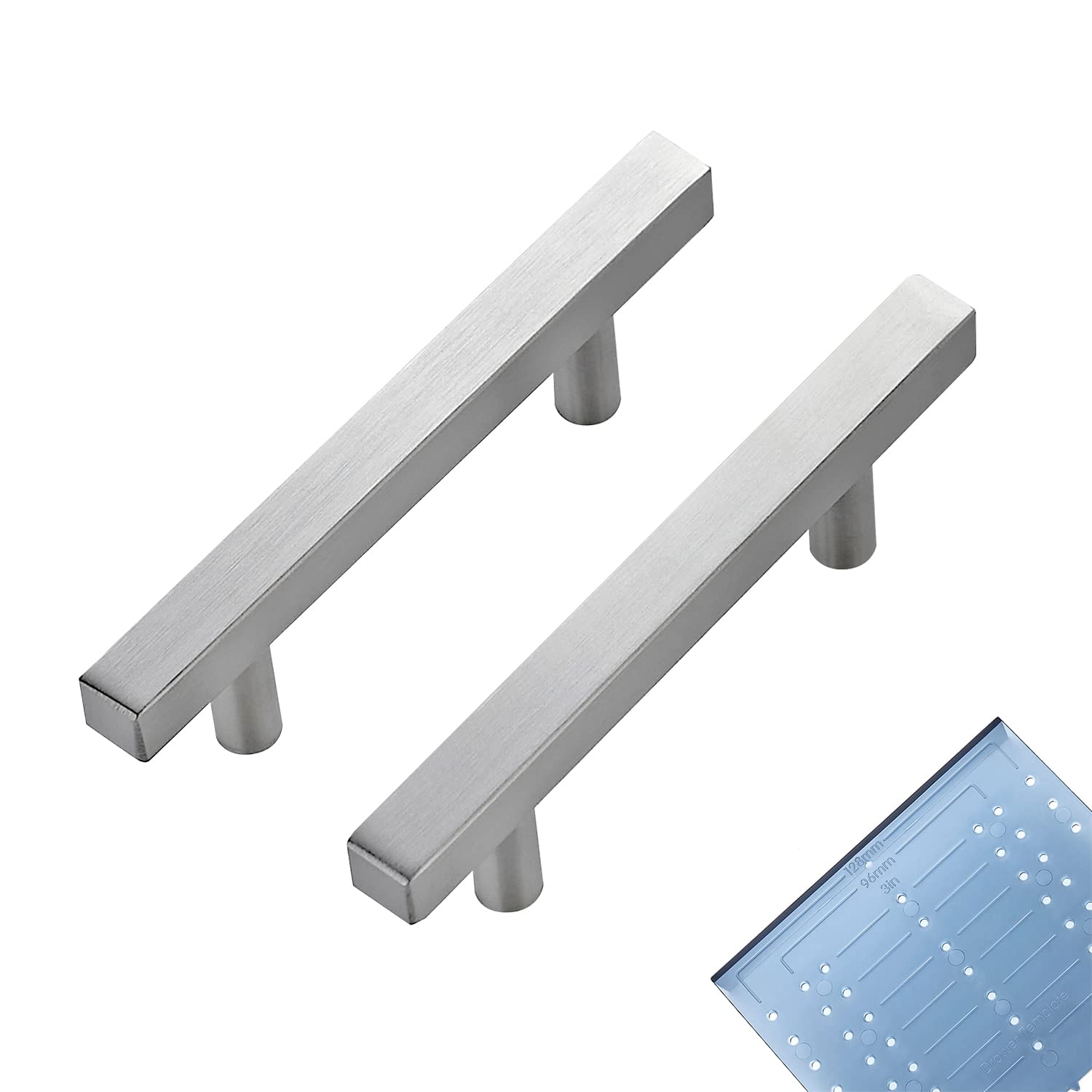 Ravinte 15 Pack 3-3/4 Inch Brushed Nickel Cabinet Pulls - Square Kitchen Cabinet Handles, Stainless Steel Drawer Pulls with 6 Inch Overall Length & Mounting Template - Perfect for Modern Kitchen, Bathroom & Office Cabinets