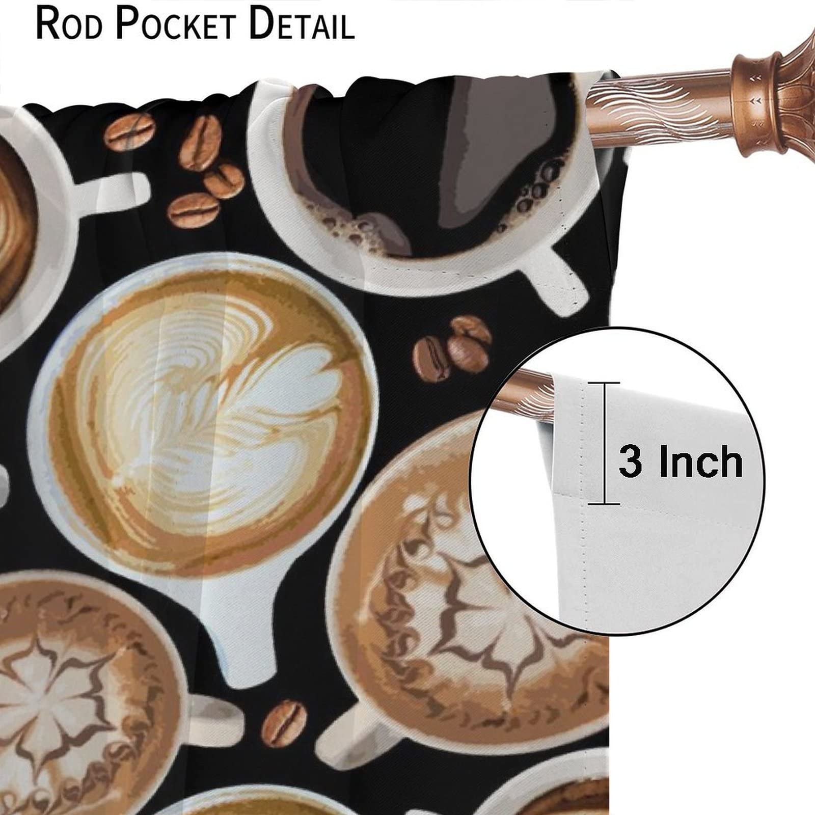Darkening Coffee Themed Kitchen Curtains - 42x45 Inch Rod Pocket Window Drapes for Cafe, Restaurant & Home Decor - Perfect for Kitchens, Dining Rooms & Coffee Shops
