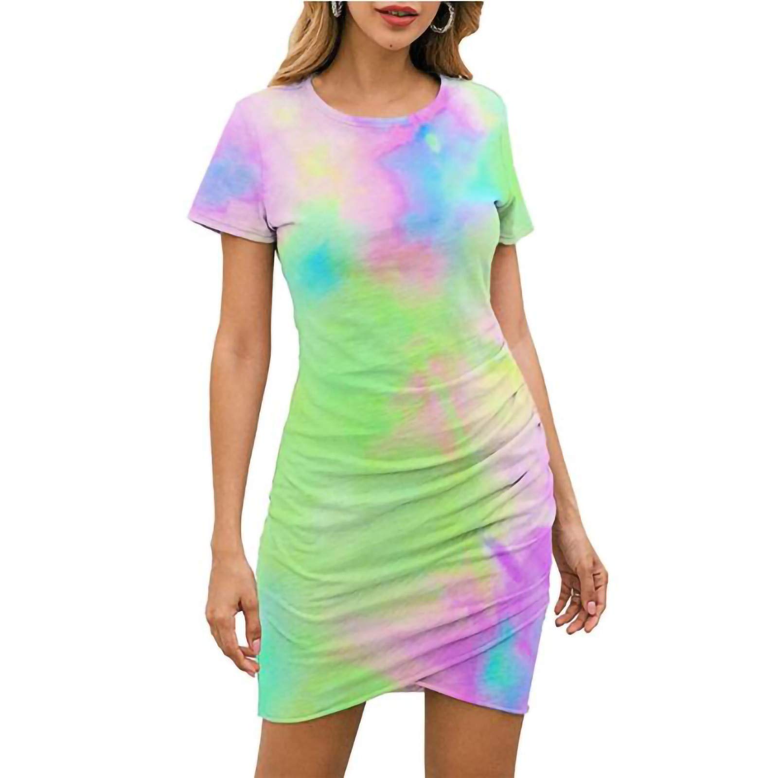 MIANHT Women's Summer Dresses - Short Sleeve Floral Casual Loose Fit Slim Short Dress with V Neck | Perfect for Beach Vacation, Date Night & Summer Outings