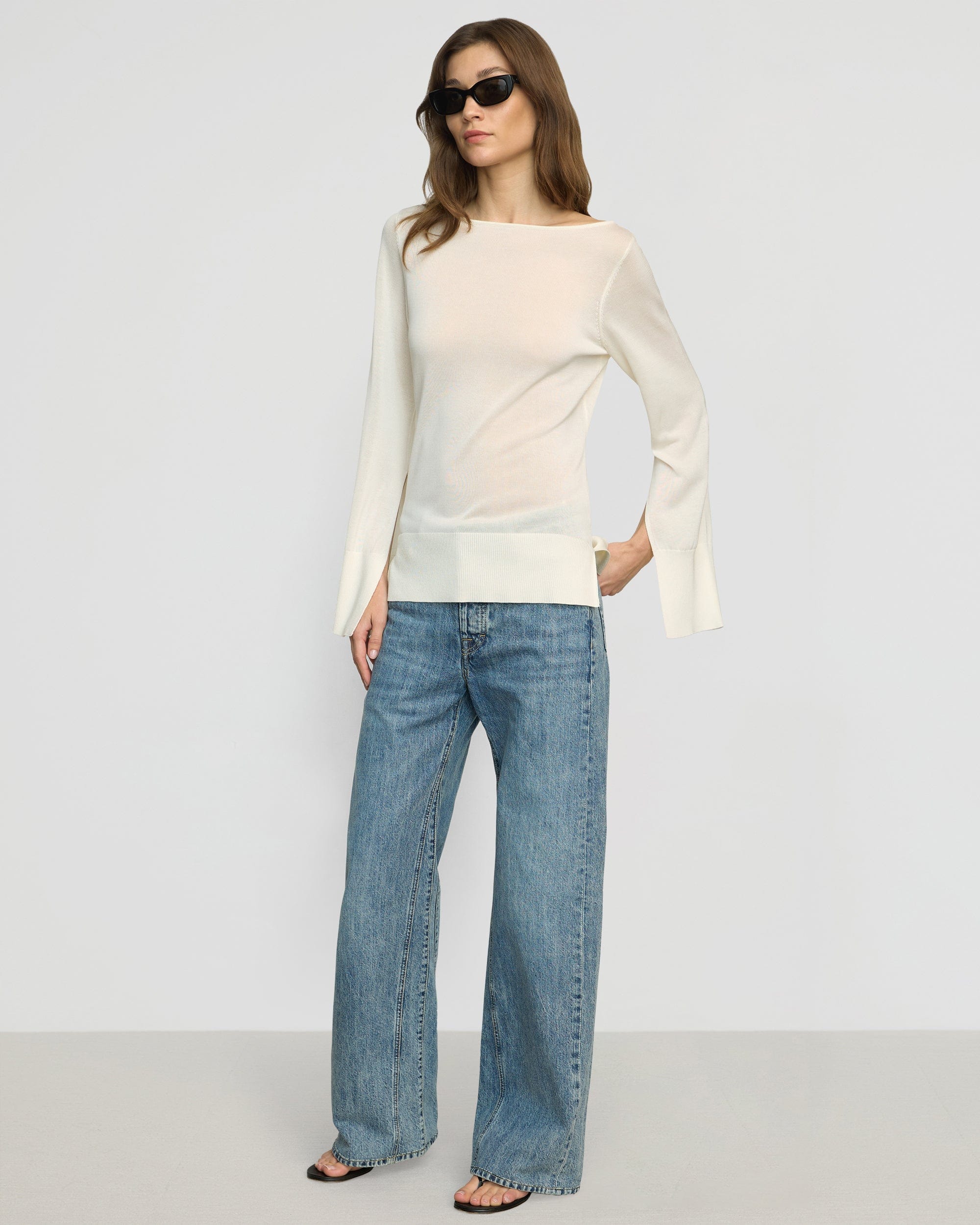 Keegan Women's Semi Sheer Slit Neck Knit Top - Soft Stretch Casual Blouse for Work & Date Night