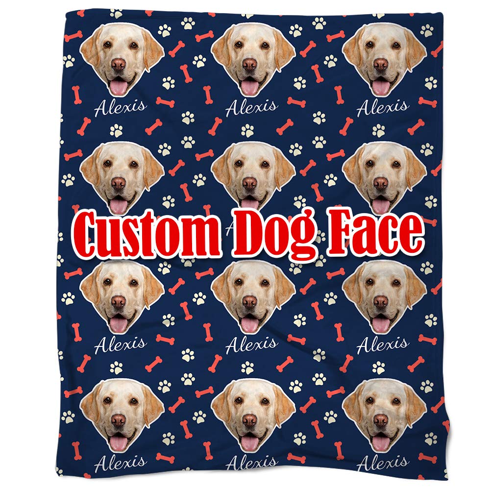 Custom Dog Face Blankets - Personalized Dog Mom Gifts with Printed Pet Portrait & Name | Cozy Throw Blanket for Pet Lovers, Couch & Bed Decor