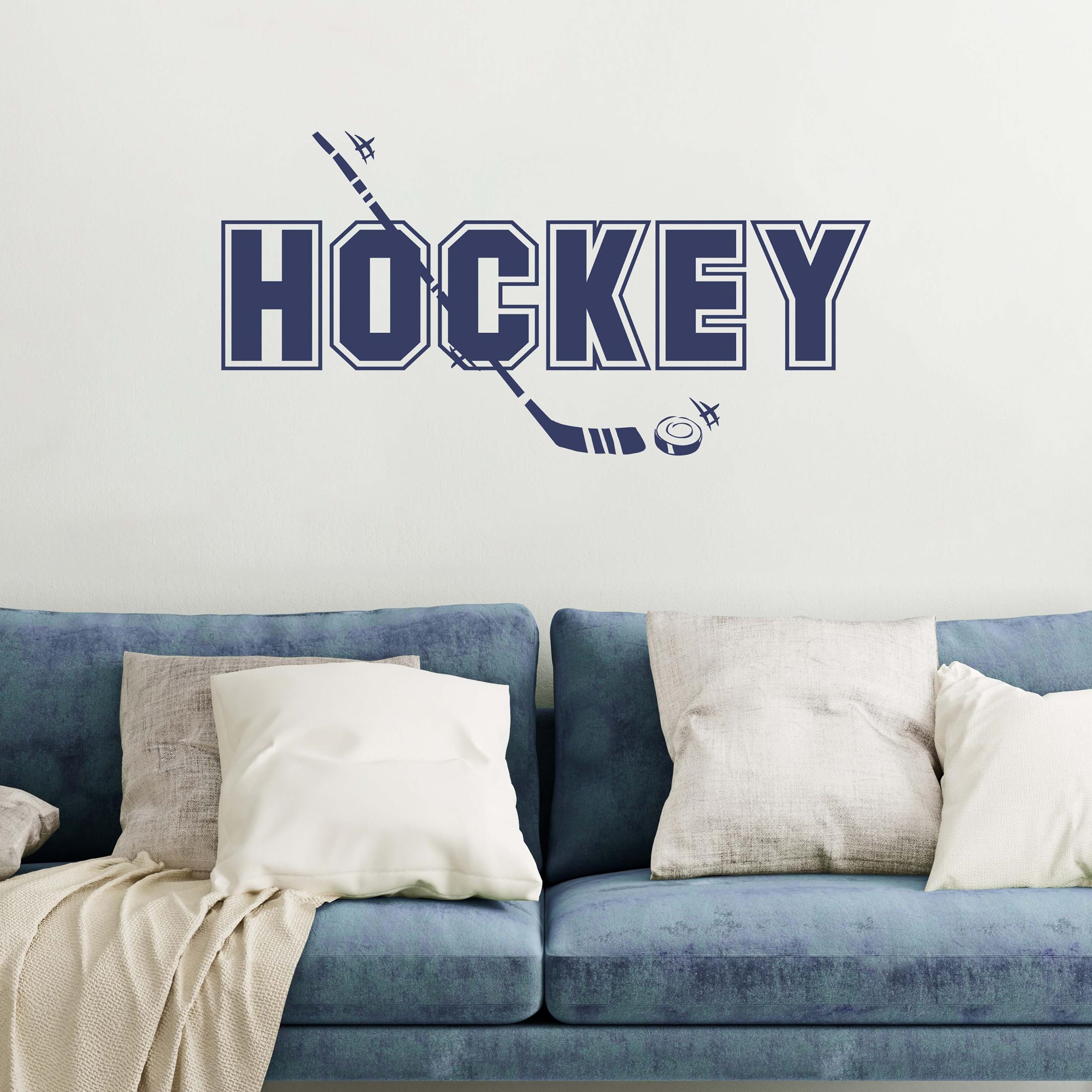 Hockey Wall Decal - Bedroom Sign & Bonus Room Decor | Made in USA | Dark Blue Hockey Themed Sticker for Sports Fans & Kids Room