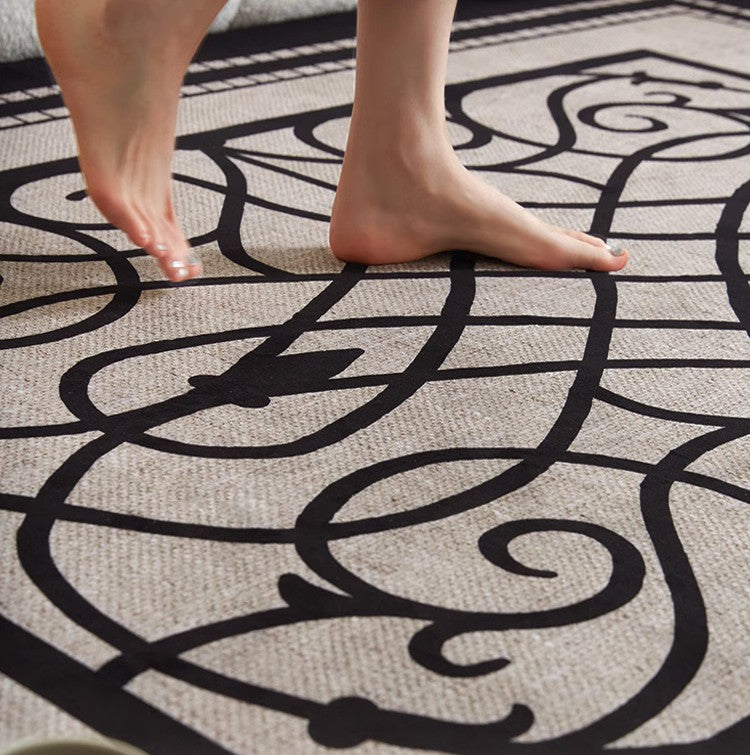 Modern Black Abstract Area Rugs - Non-Slip Dining Room & Living Room Carpet - Contemporary Sofa & Bedroom Rug - Office Floor Mat for Home Decor (Perfect for Sofa, Bedside & Workspace)