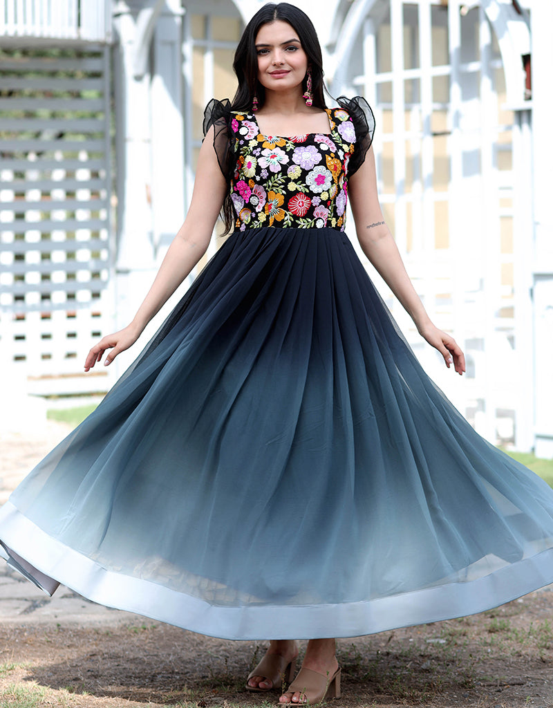 Stylish Black Faux Blooming Designer Gown for Women - Perfect for Evening Parties, Prom, and Special Occasions