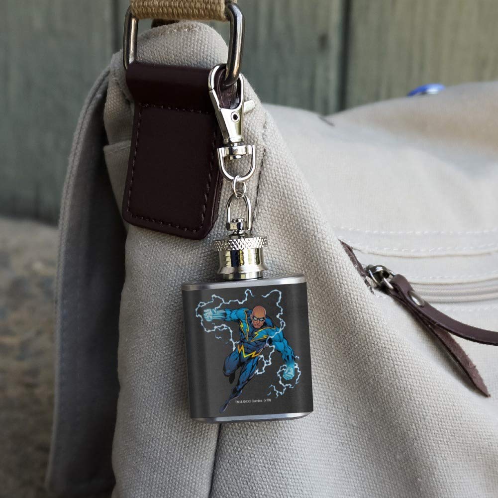 Justice League Black Lightning Character Stainless Steel 1oz Mini Flask Keychain - Perfect for Superhero Fans, Cosplay & Collectibles, Great Gift for DC Comics Lovers