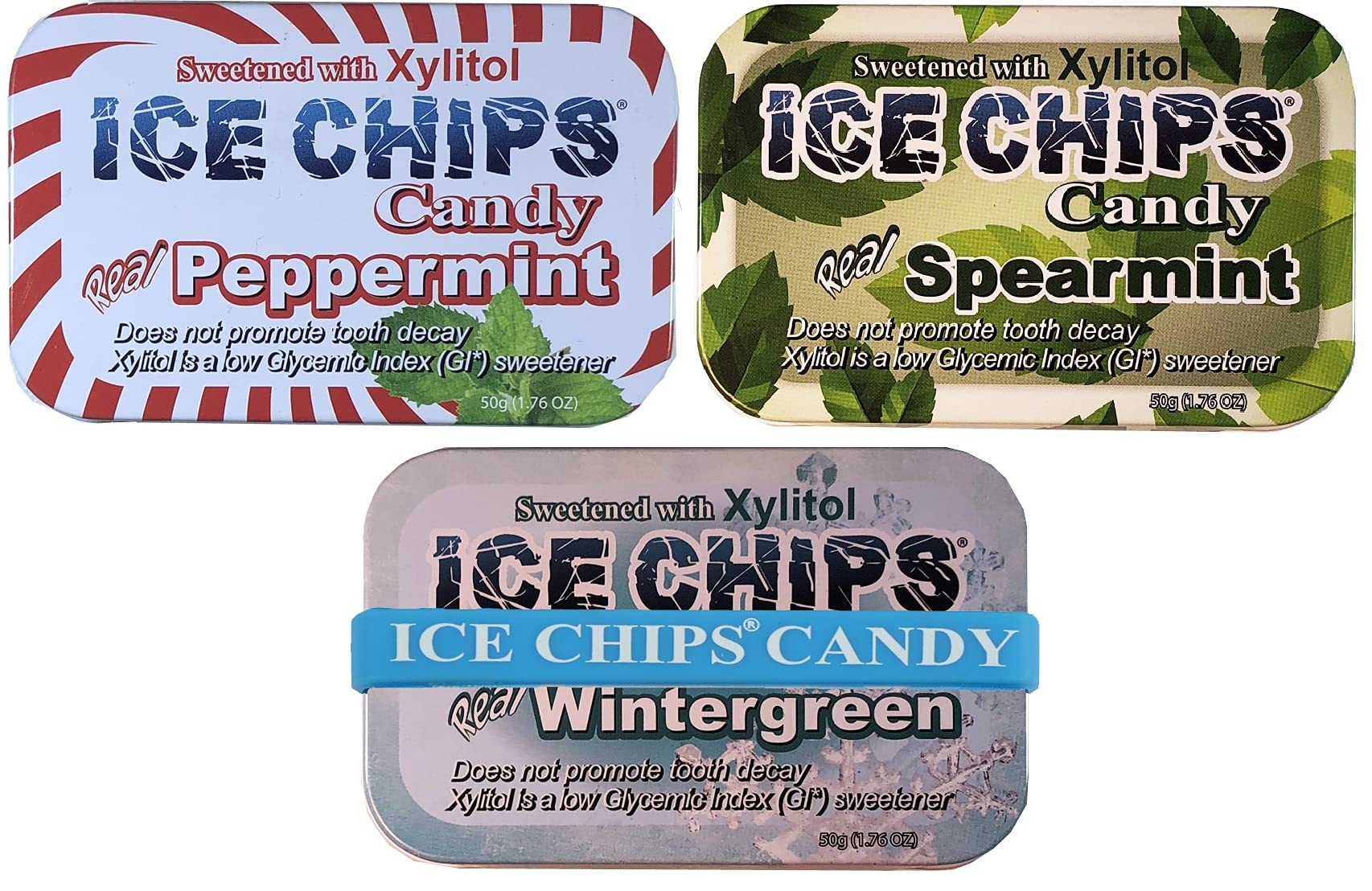 ICE CHIPS Sugar-Free Hard Candy 3-Pack Variety Pack (Peppermint, Wintergreen, Spearmint) | Keto-Friendly, Low-Carb Mints for Fresh Breath at Home, Office & Travel