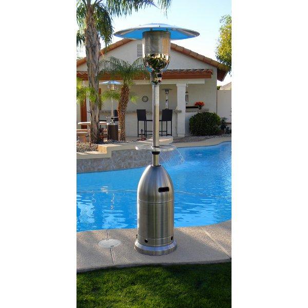 Tall Tapered Stainless Steel Patio Heater with Table - Outdoor Heating Solution for Garden, Deck & Backyard Gatherings