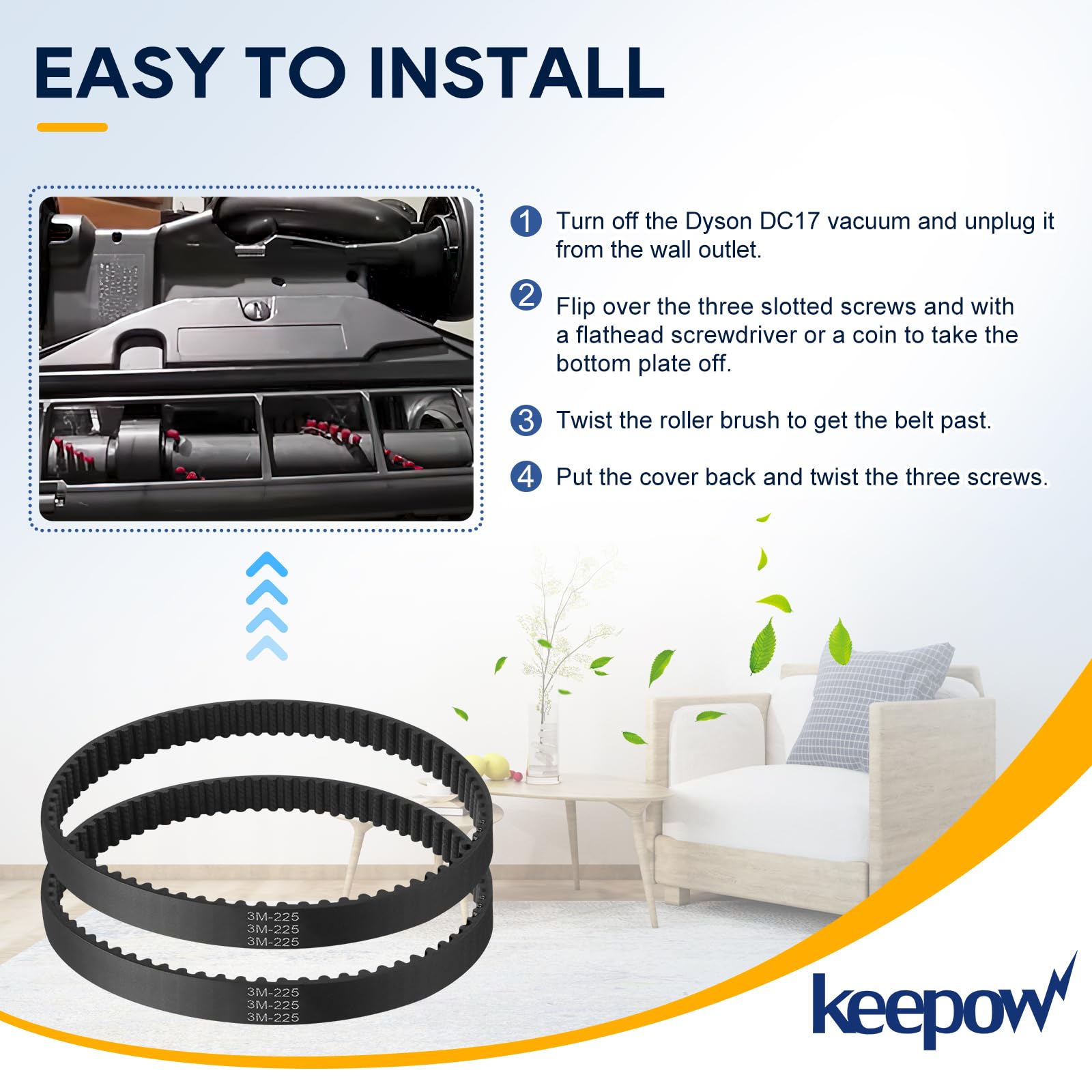 KEEPOW DC17 Replacement Belt for Dyson Animal Vacuum Cleaner - 2 Pack (Fits Part 911710-01/02) - Compatible with Dyson DC17, DC17 Animal, DC17 Absolute - Perfect for Pet Hair, Deep Cleaning & Home Maintenance