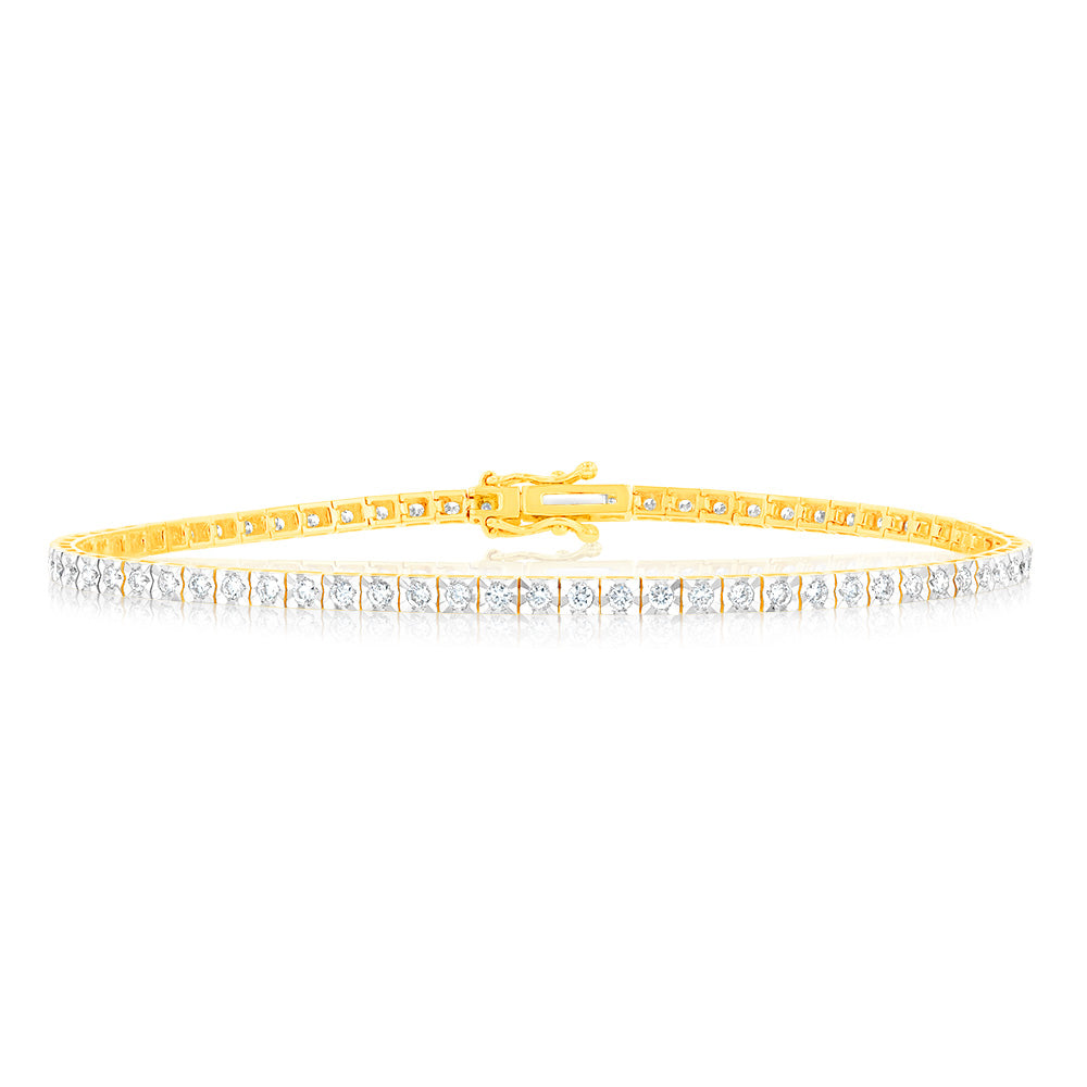 1 Carat Lab Grown Diamond Tennis Bracelet in 9K Yellow Gold - Elegant Jewelry for Women, Perfect for Weddings, Anniversaries & Special Occasions