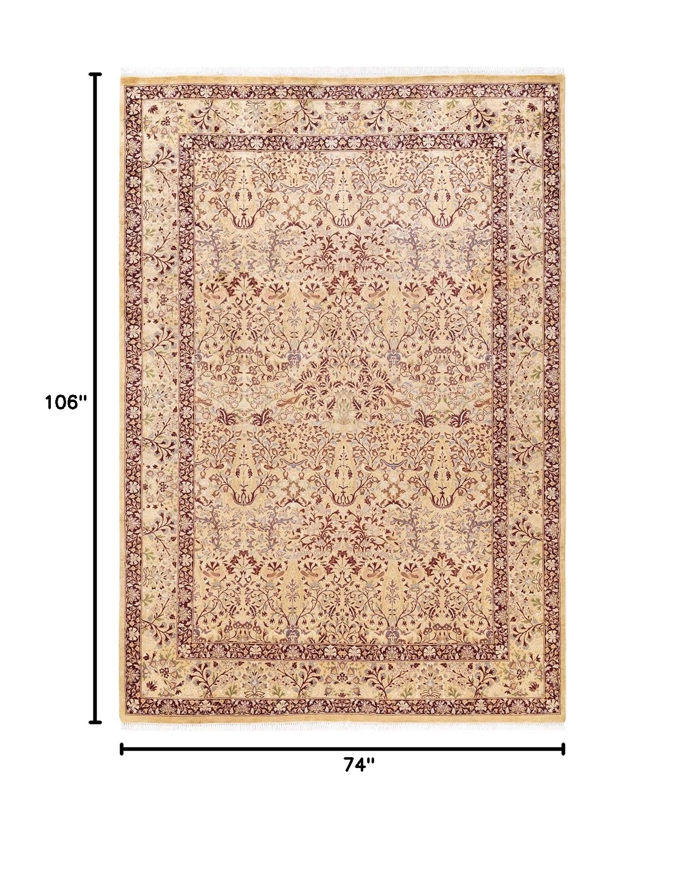 Handmade Wool Traditional Floral Mogul Yellow 6x9 Area Rug - Solo Rugs One of a Kind Hand Knotted - Perfect for Living Room, Bedroom & Home Decor