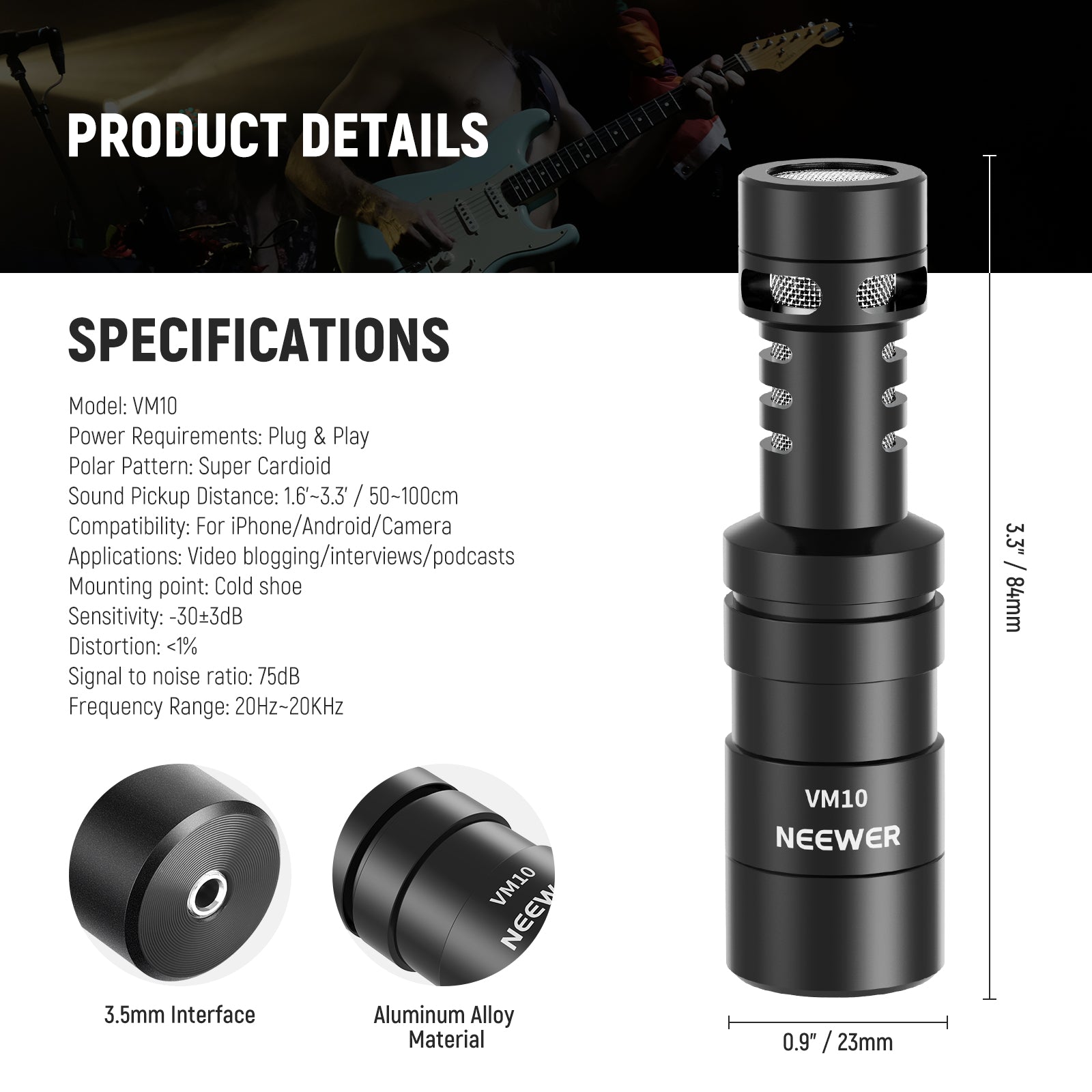 NEEWER VM10 Plug & Play Vlog Microphone with Cardioid Condenser for YouTube, Streaming, Podcasting - Perfect for Content Creators & Gamers