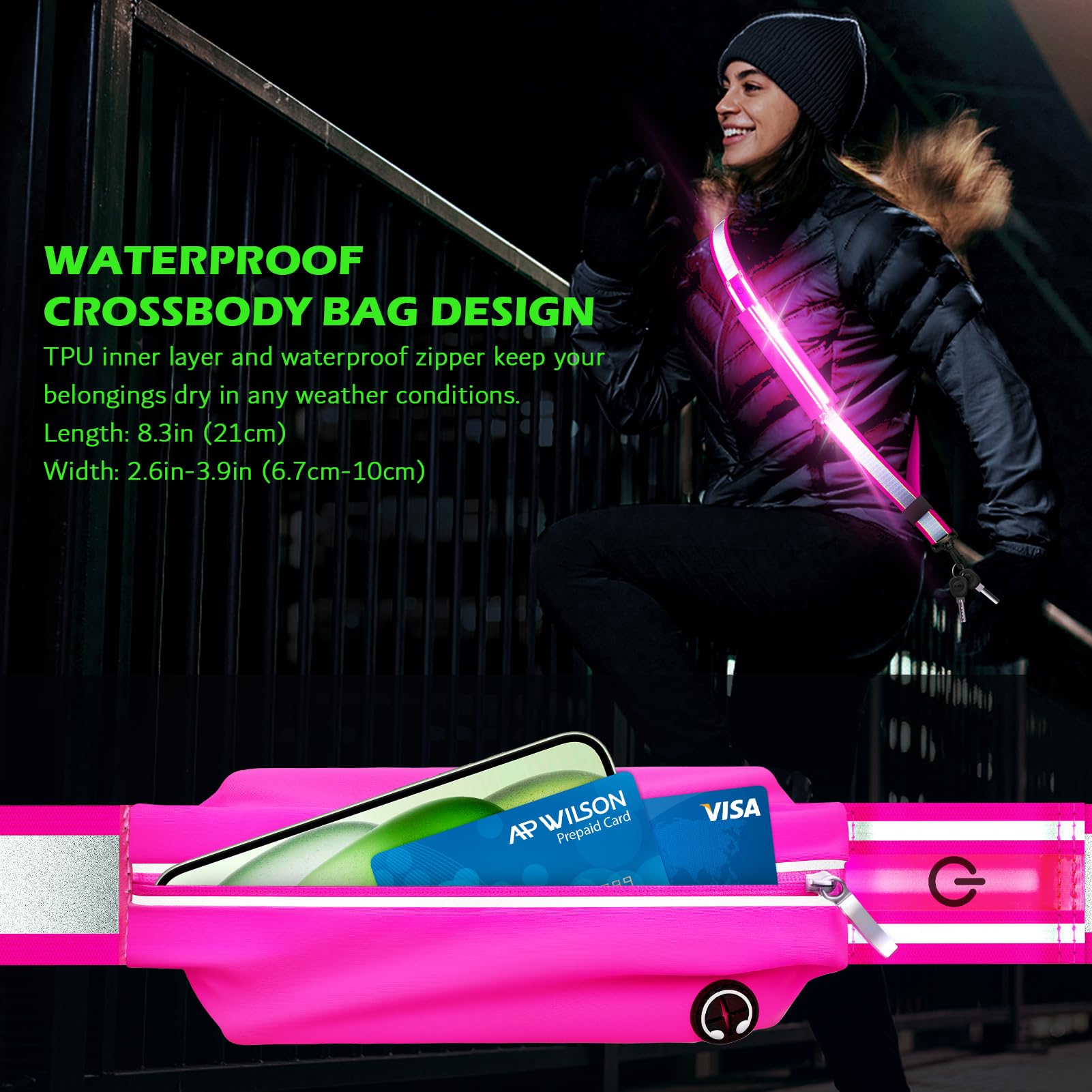 High Visibility LED Reflective Safety Belt - USB Rechargeable with Phone Holder for Night Walking, Running & Dog Walking - Adjustable for Men & Women - Perfect for Jogging, Cycling & Outdoor Activities