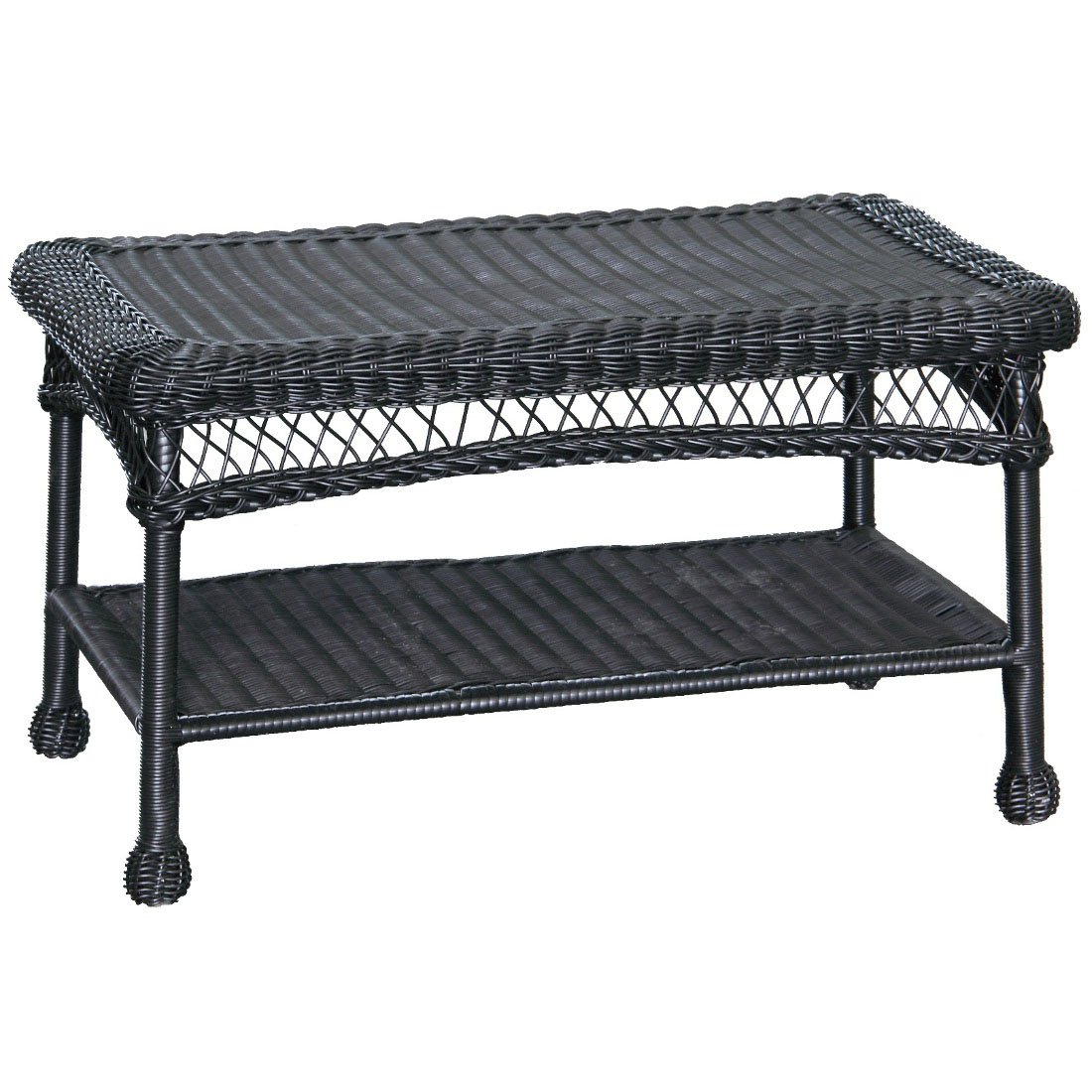 Jeco Black Wicker Patio Furniture Coffee Table - Outdoor Rattan Side Table for Garden, Poolside & Balcony Decor - Weather-Resistant Patio Table for Coffee, Drinks & Snacks