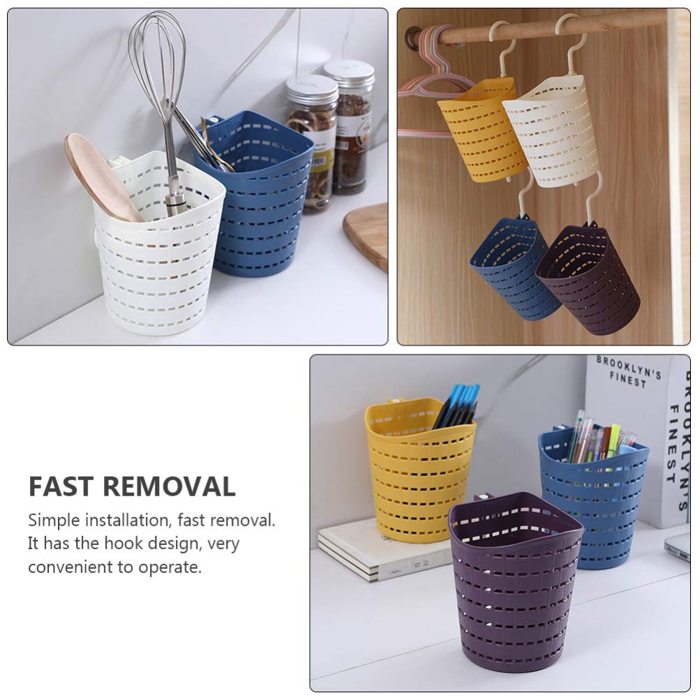 Hemoton 5-Piece Plastic Hanging Storage Baskets with Hooks - Space-Saving Organizer for Kitchen, Bathroom, Closet & Office - Perfect for Shower, Wall & Cabinet Organization (PP Material, Wicker Design)