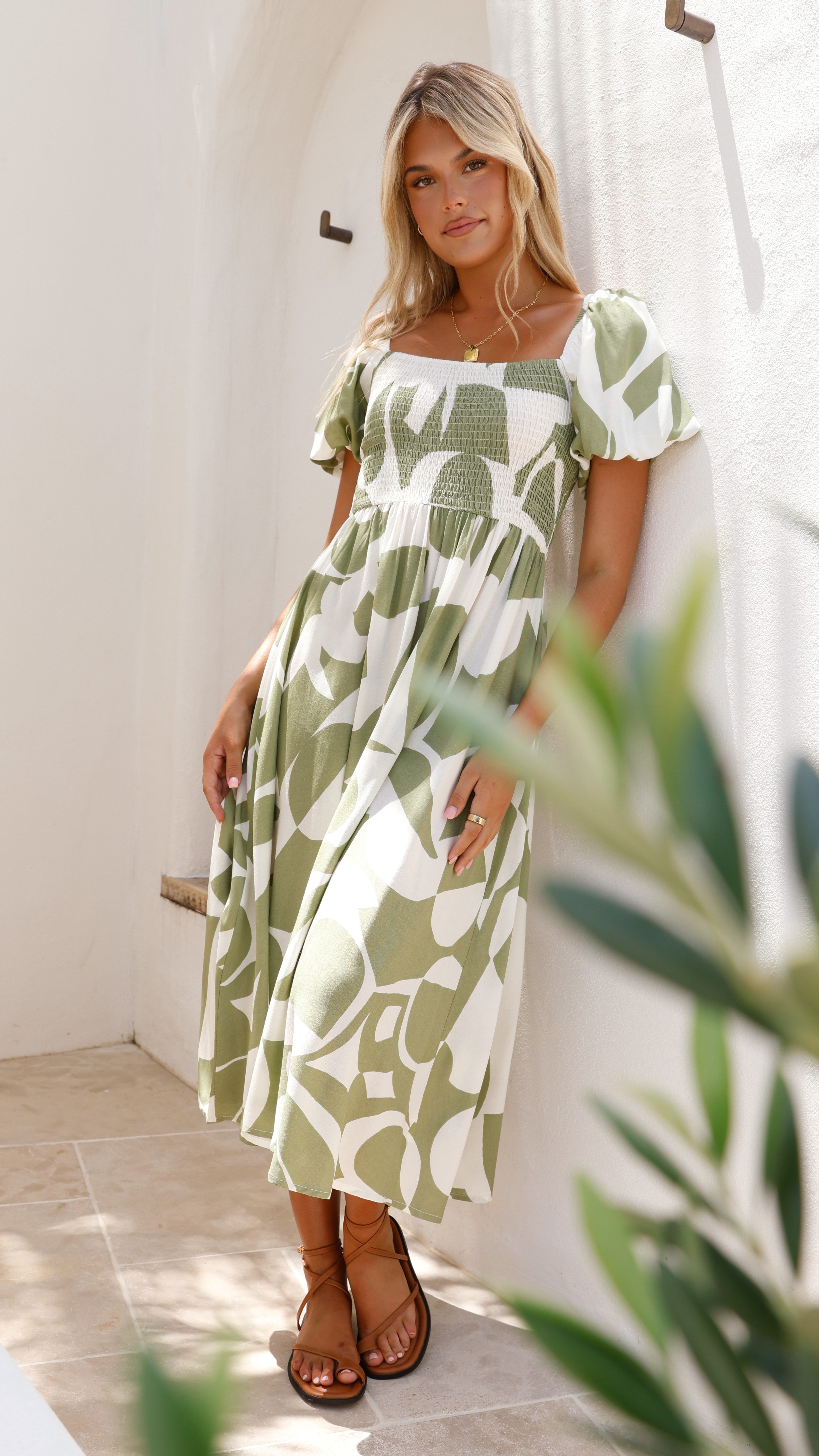 Ilene Midi Dress - Sage Print Floral Summer Dress for Women | Casual & Party Wear | Perfect for Beach, Vacation and Date Nights