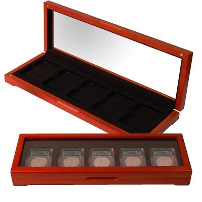 Premium Wooden Display Case for 5 Graded Coins - Perfect for Coin Collectors, Gift Presentation & Home Decor Showcase
