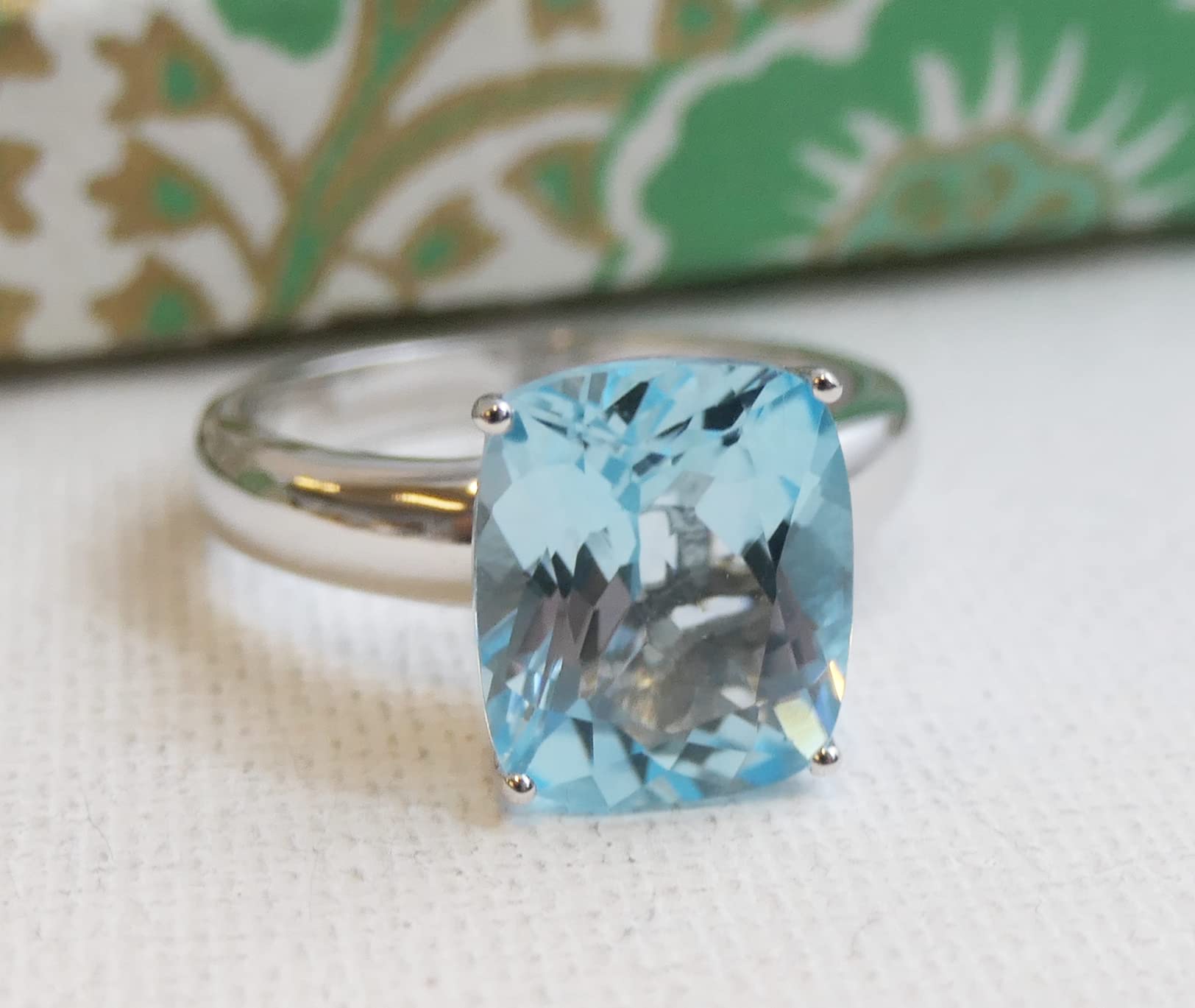 Blue Topaz Cushion Cut Sterling Silver Ring - Natural December Birthstone Jewelry - Handmade Women's Ring for Birthday, Valentine's Day & Mother's Day Gifts - Size 7 (Perfect for Engagement, Anniversary, Christmas Presents & Everyday Elegant Wear)