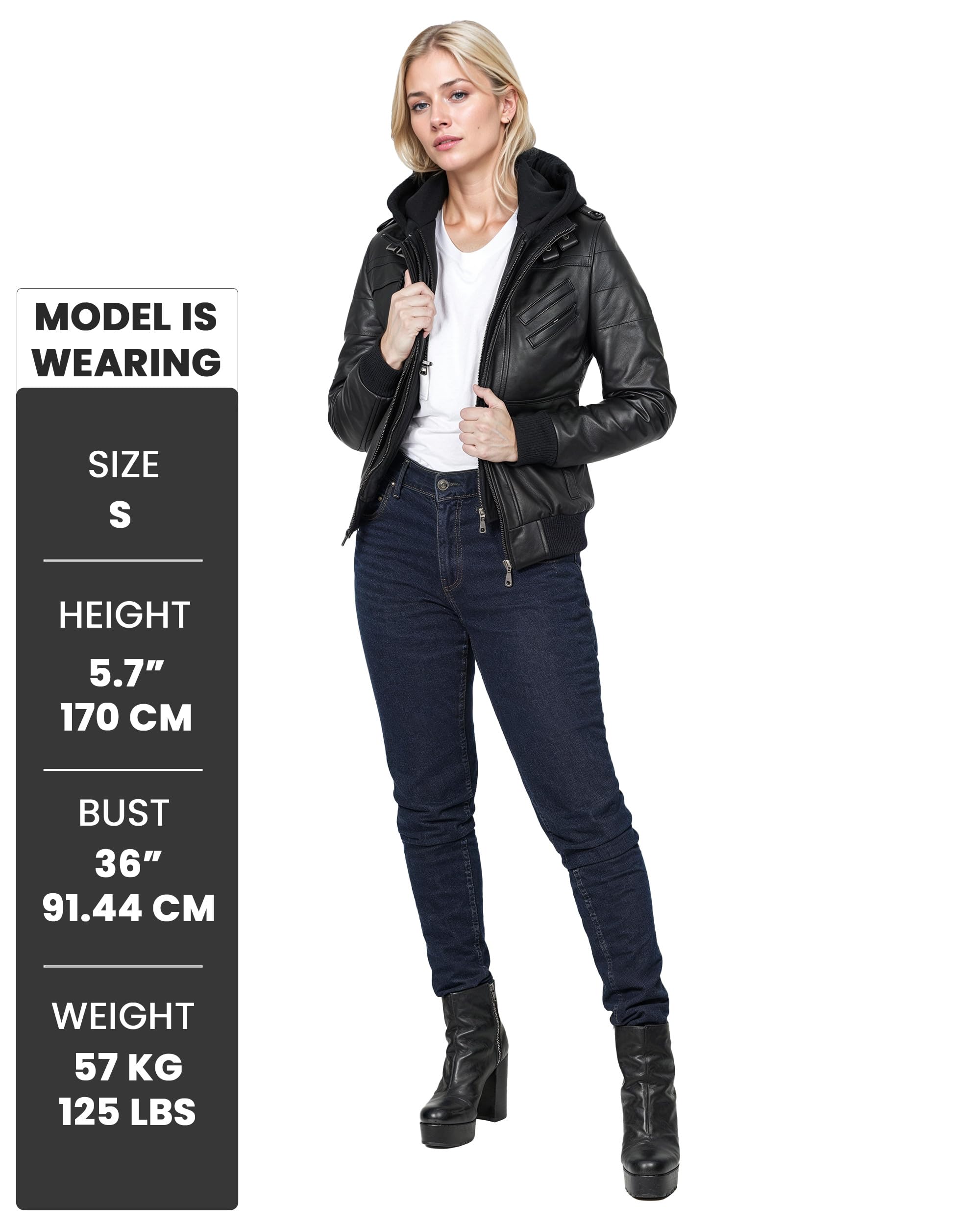 Decrum Genuine Leather Jacket for Women - Detachable Hood Bomber Jacket | Fall & Winter Fashion Outerwear | Perfect for Casual Outings, Date Nights & Cold Weather Protection