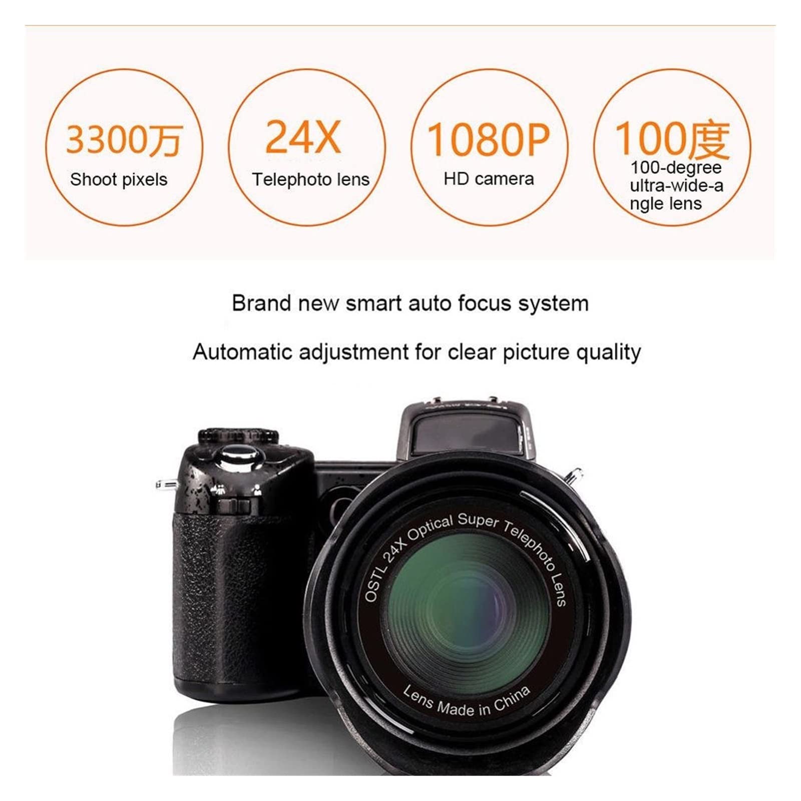 AUBEST 33MP HD Video Camera Camcorder with Wide Angle Lens, 24X Telephoto Zoom, Built-in LED Light & Tripod Set - Perfect for Vlogging, Travel Filming, Home Videos and YouTube Content Creation