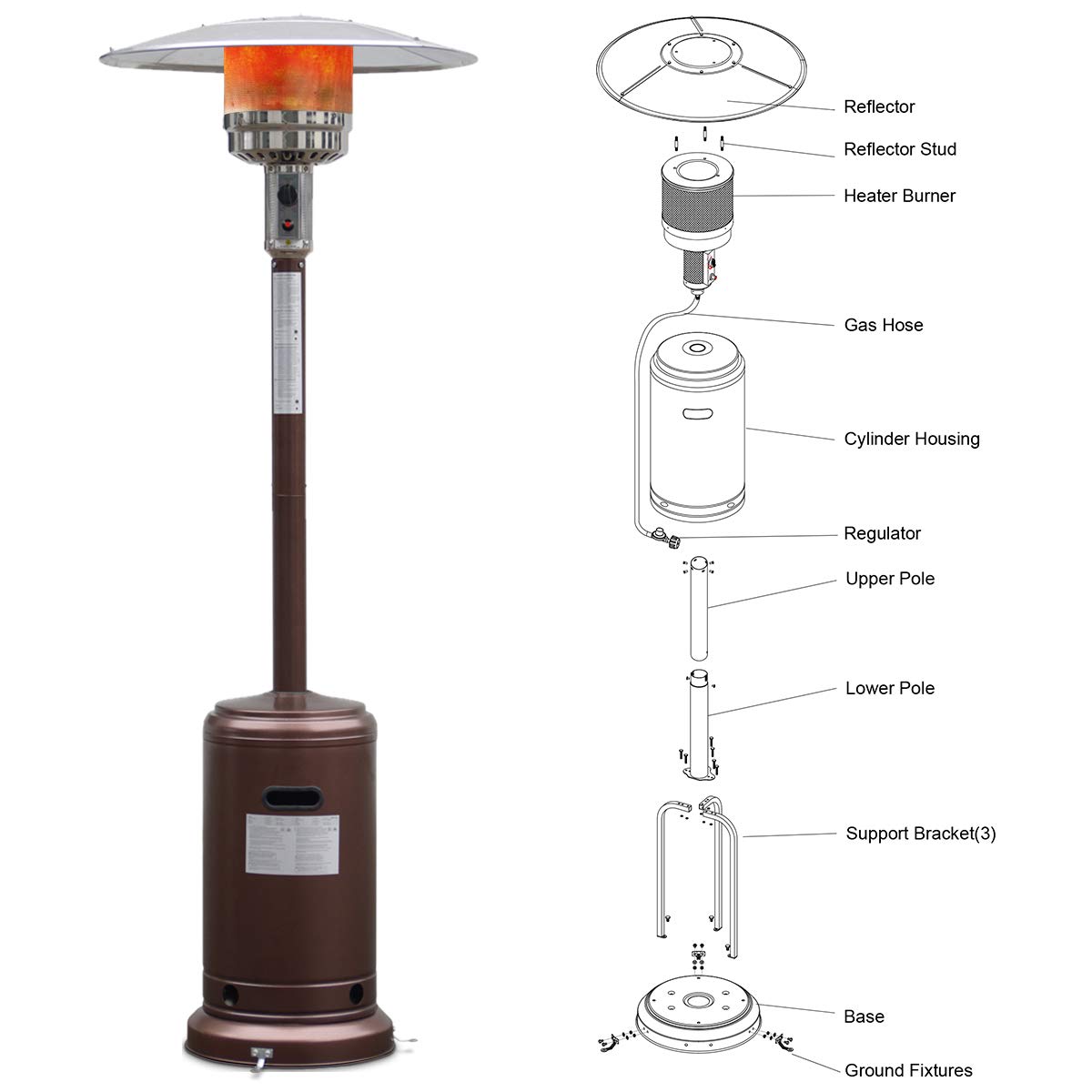 Giantex 50,000 BTU Bronze Steel Propane Patio Heater - Outdoor Commercial Standing Heater with LP Gas & Accessories for Restaurants, Backyards, and Events