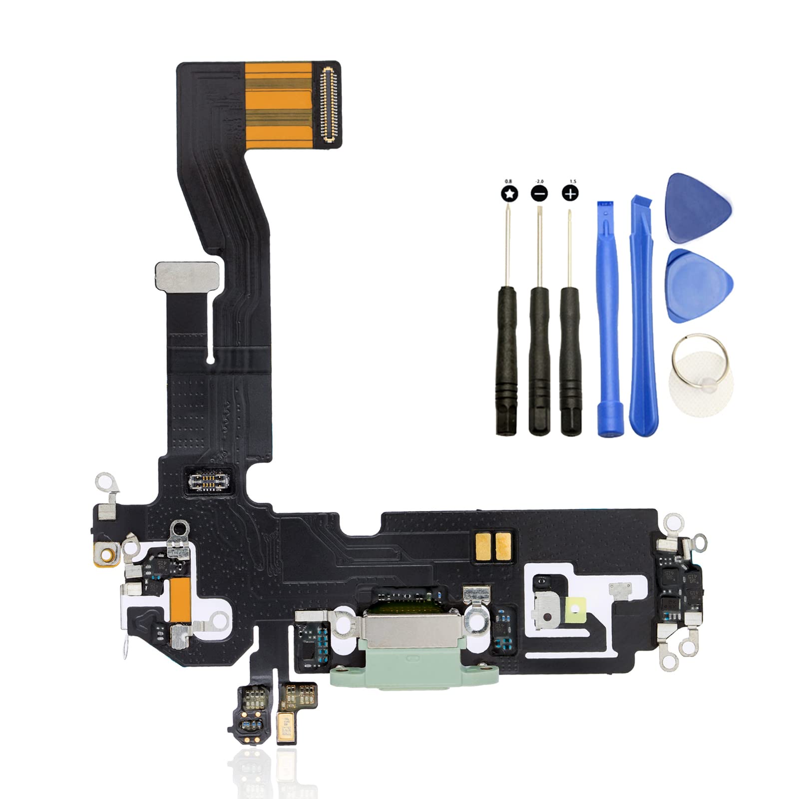 Original iPhone 12 / 12 Pro Charging Port Replacement - Microphone Flex Connector USB A2172 A2341 (Green) | Durable Repair Part for DIY Fixes | Perfect for Water Damage & Charging Issues