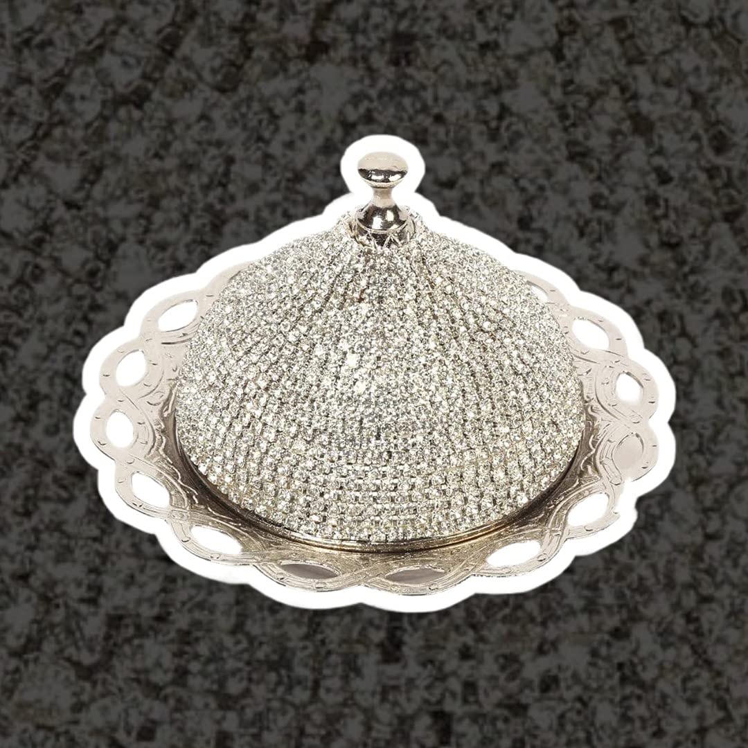 Handmade Brass Sugar Bowl with Lid - Coated Candy Dish for Chocolate & Sweets - Elegant Crystal & Silver Serving Bowl for Desserts, Tea Parties, and Home Decor