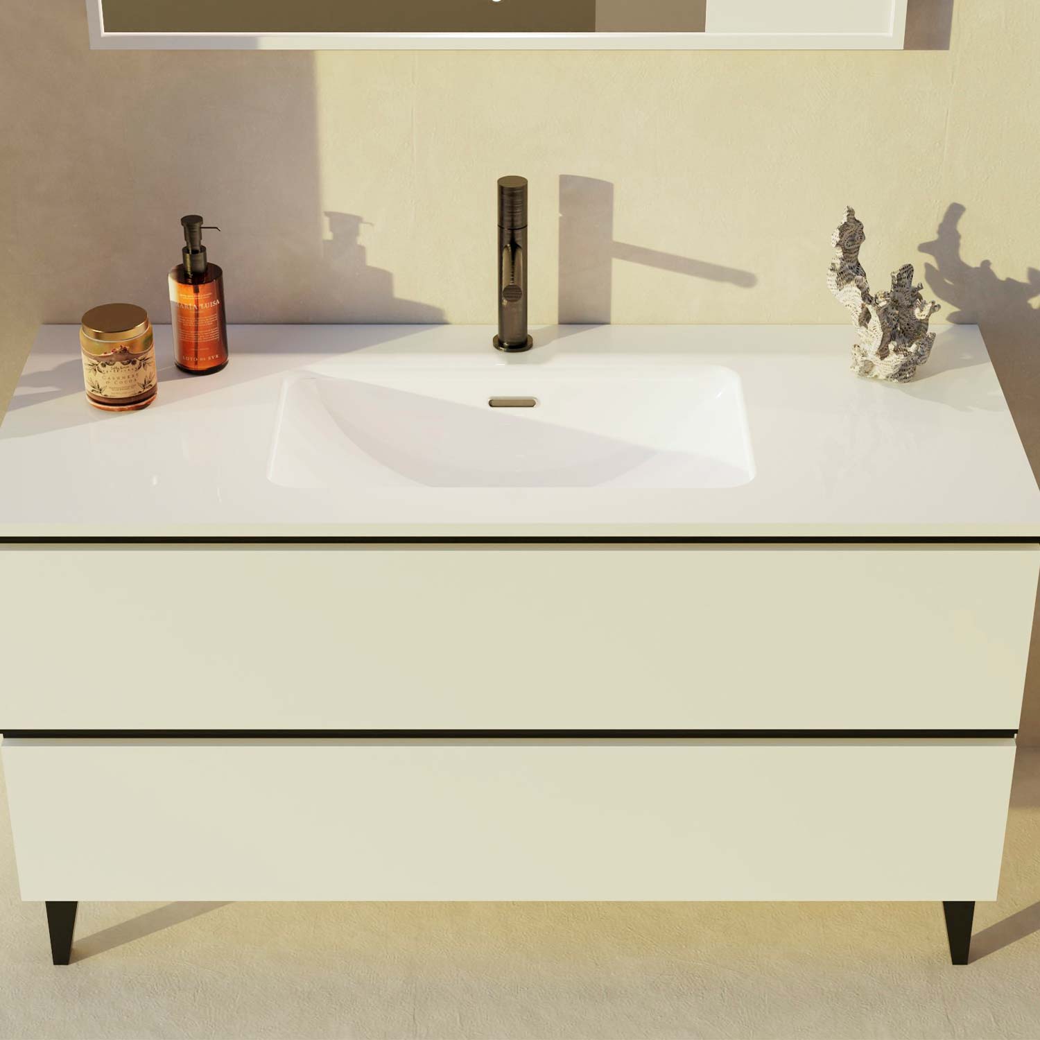 Granada Single Vanity with 2 Drawers and Basin - Modern Bathroom Sink Cabinet for Small Spaces, Home & Apartment Use