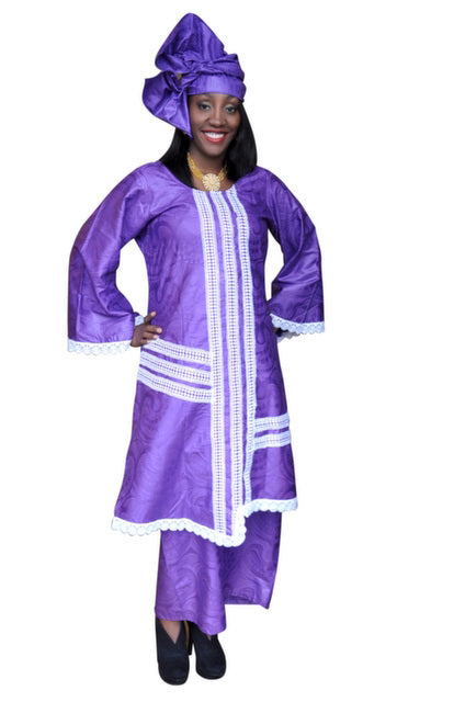 Deep Purple & Off White African Brocade Skirt Set DP2962 - Elegant Traditional Outfit for Women | Perfect for Weddings, Cultural Events & Special Occasions