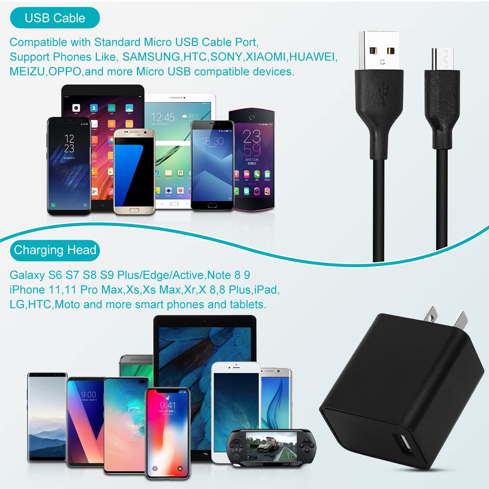UL Listed 15W QC Fast Charging USB Wall Charger with 4ft Micro USB Cable - Quick Charge Power Adapter for Asus Zenfone Max Pro (M1) ZB601KL/ZB602K - Perfect for Home, Office & Travel Charging Needs