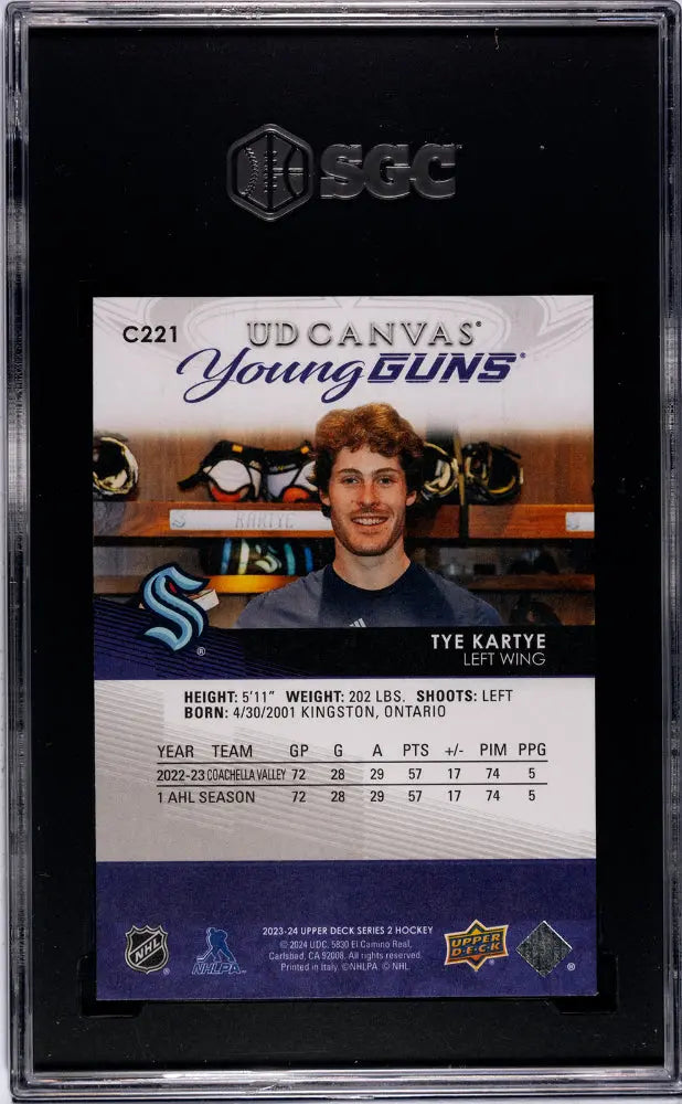 2023-24 Upper Deck Series 2 Hockey Tye Kartye UD Canvas Young Guns SGC 9 Graded Rookie Card - Perfect for NHL Collectors, Sports Memorabilia Fans & Hockey Card Trading
