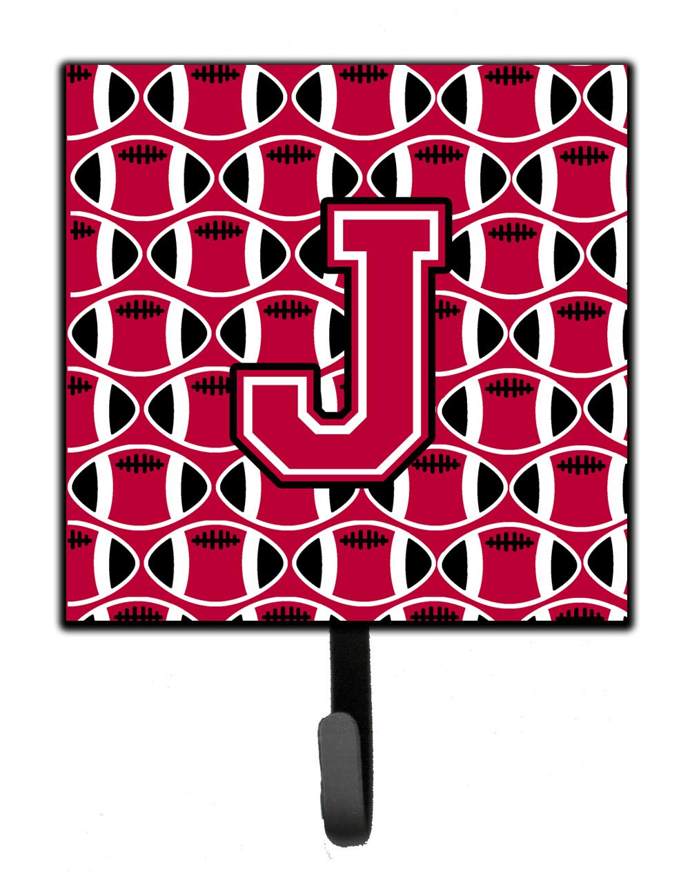 Caroline's Treasures CJ1079-JSH4 Letter J Football Crimson and White Wall Hook - Key Holder, Coat Rack, Leash Hanger for Keys, Towels & Aprons | Perfect for Entryway, Kitchen & Mudroom Organization
