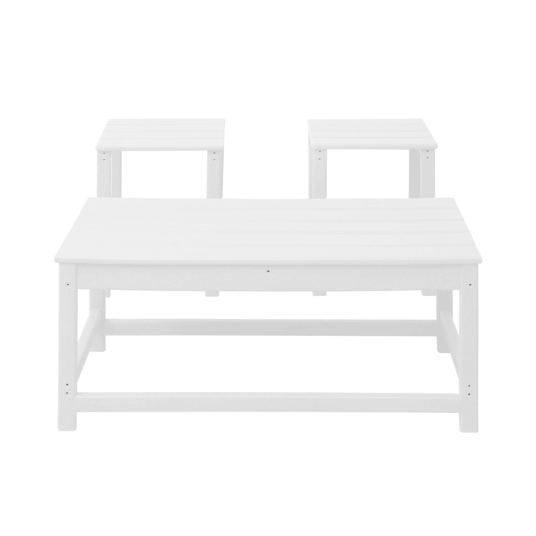 WestinTrends Malibu 3-Piece Outdoor Patio Set - All-Weather Poly Lumber Adirondack Coffee Table & 2 Side Tables - White - Perfect for Poolside, Garden, Deck & Backyard Relaxation