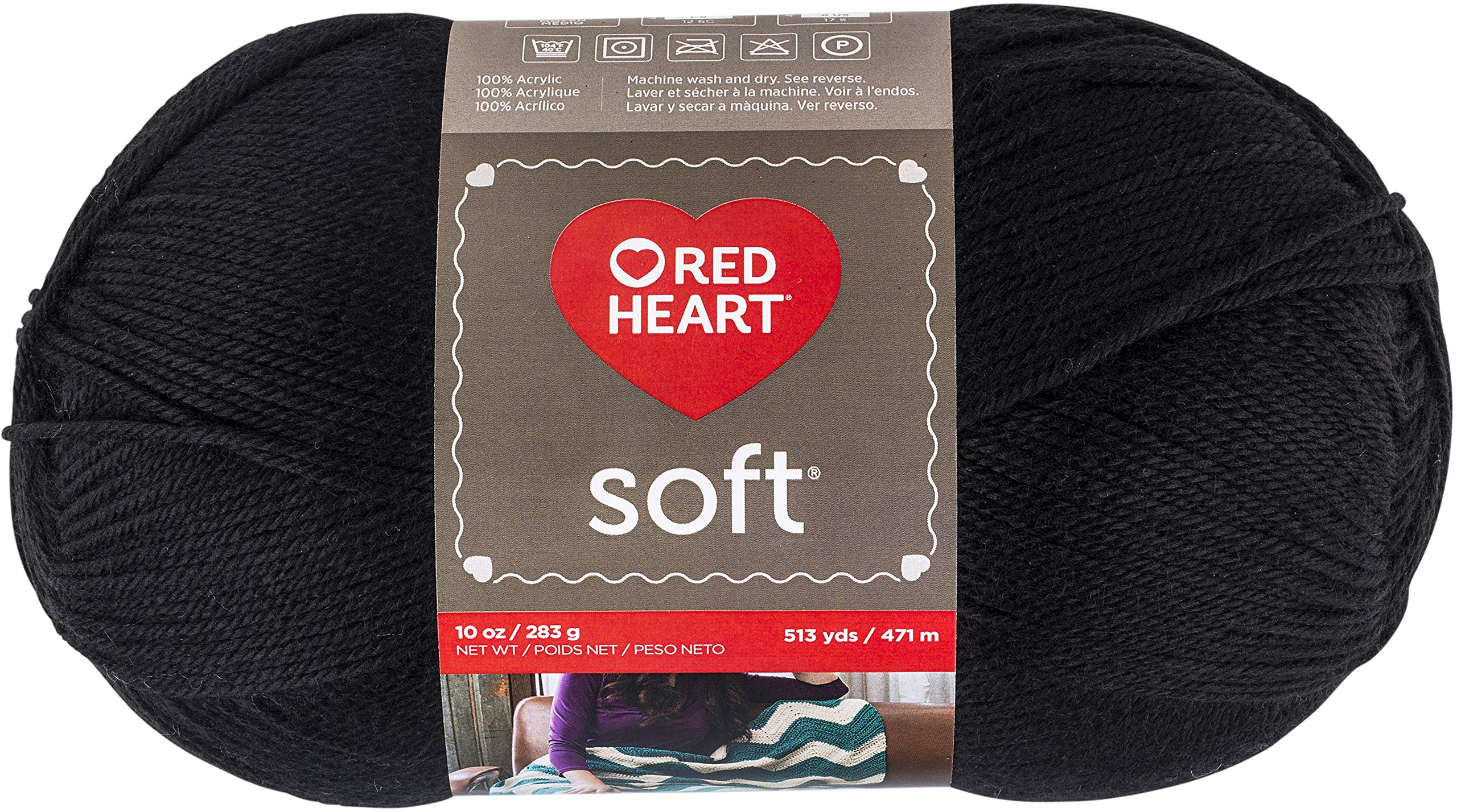 Red Heart Soft Yarn - Premium Acrylic Knitting Yarn for Crochet & Crafting (Black) - Perfect for Blankets, Scarves & DIY Projects