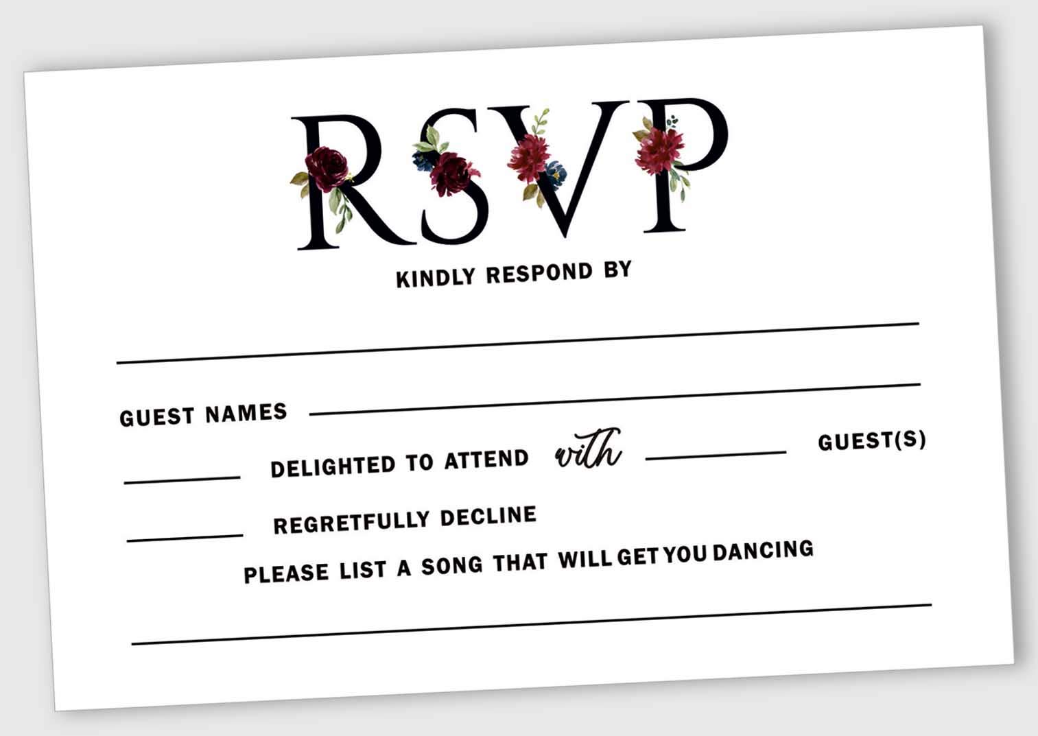 50 Floral RSVP Cards with White Envelopes - 4