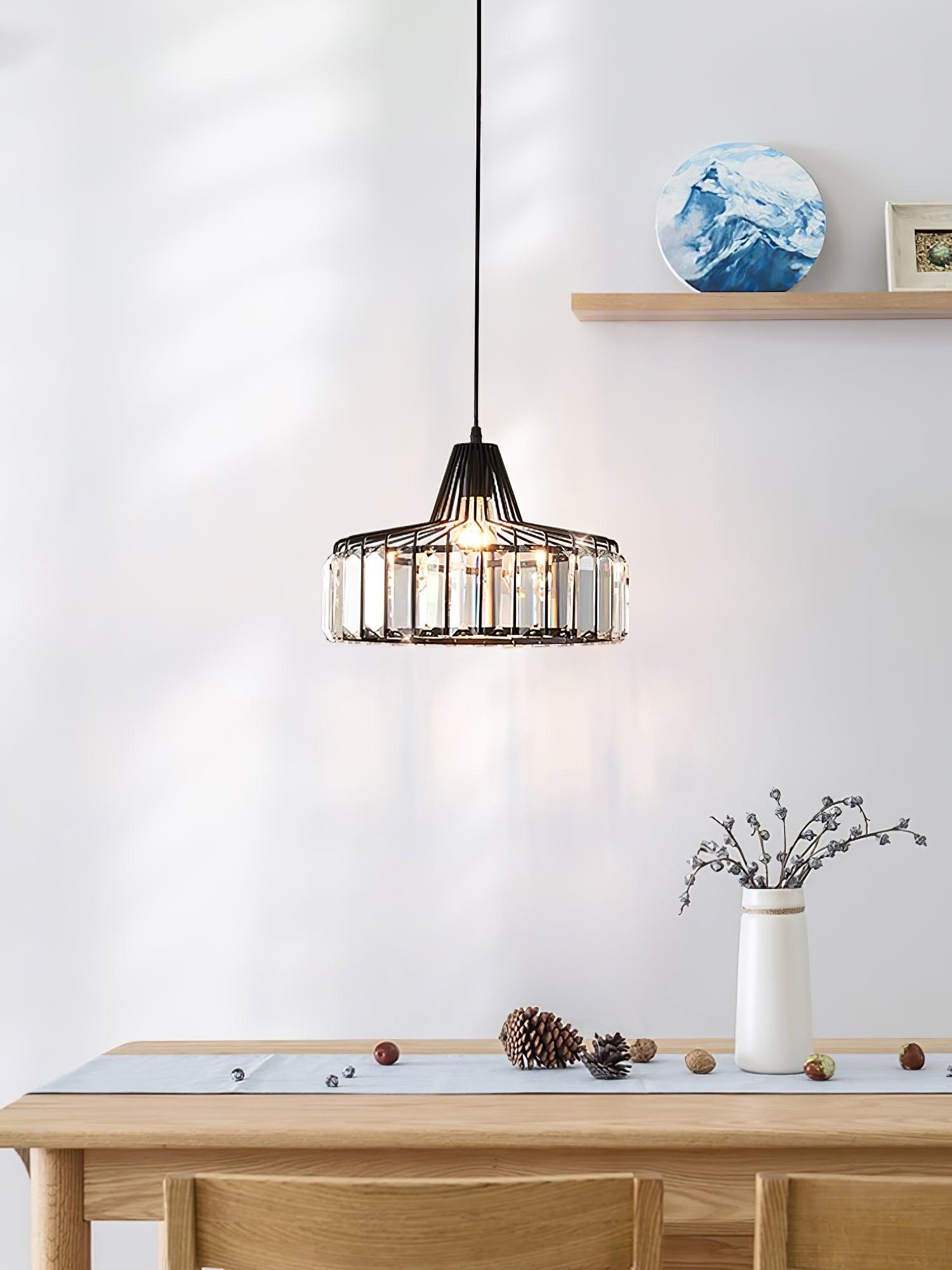 Crystal Drum Pendant Light - Modern Glass Ceiling Chandelier for Dining Room, Living Room & Bedroom Lighting Decor
