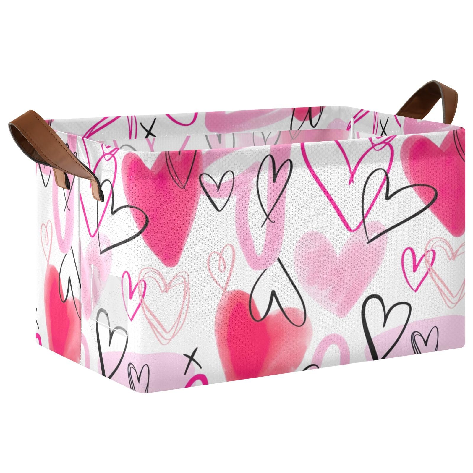 Modern Large Stackable Storage Bins with Heart Pattern - Valentine's Day Home Organization, Basket Storage Bins with Shelves for Bedroom, Closet & Office Organization