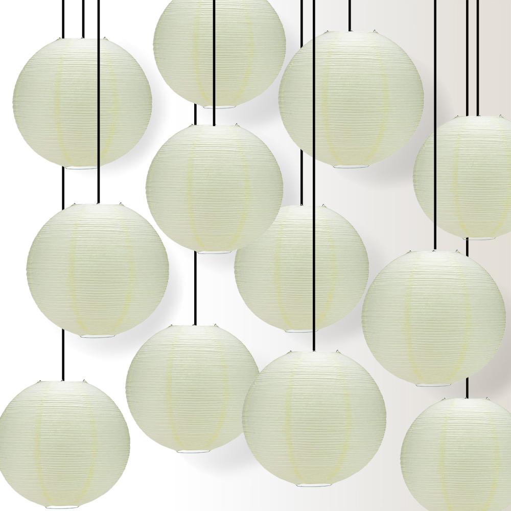 12 Pack 12 Inch Beige/Ivory Fine Line Premium Parallel Ribbing Paper Lanterns - Extra Sturdy Hanging Decor for Wedding, Party & Home Decoration