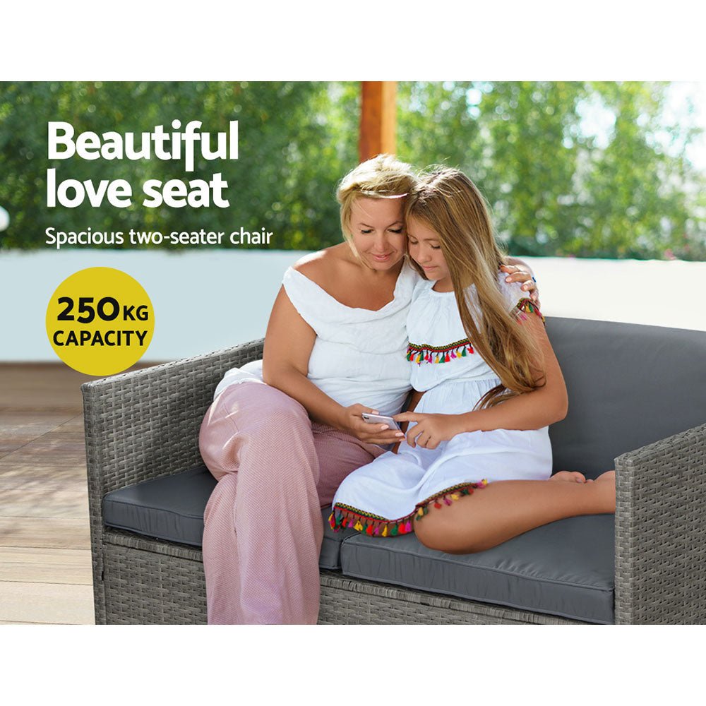 4 Piece Outdoor Patio Sofa Set - Waterproof Wicker Couch & Lounge Chairs with Grey Cushions - Perfect for Backyard, Garden, Poolside or Deck Relaxation
