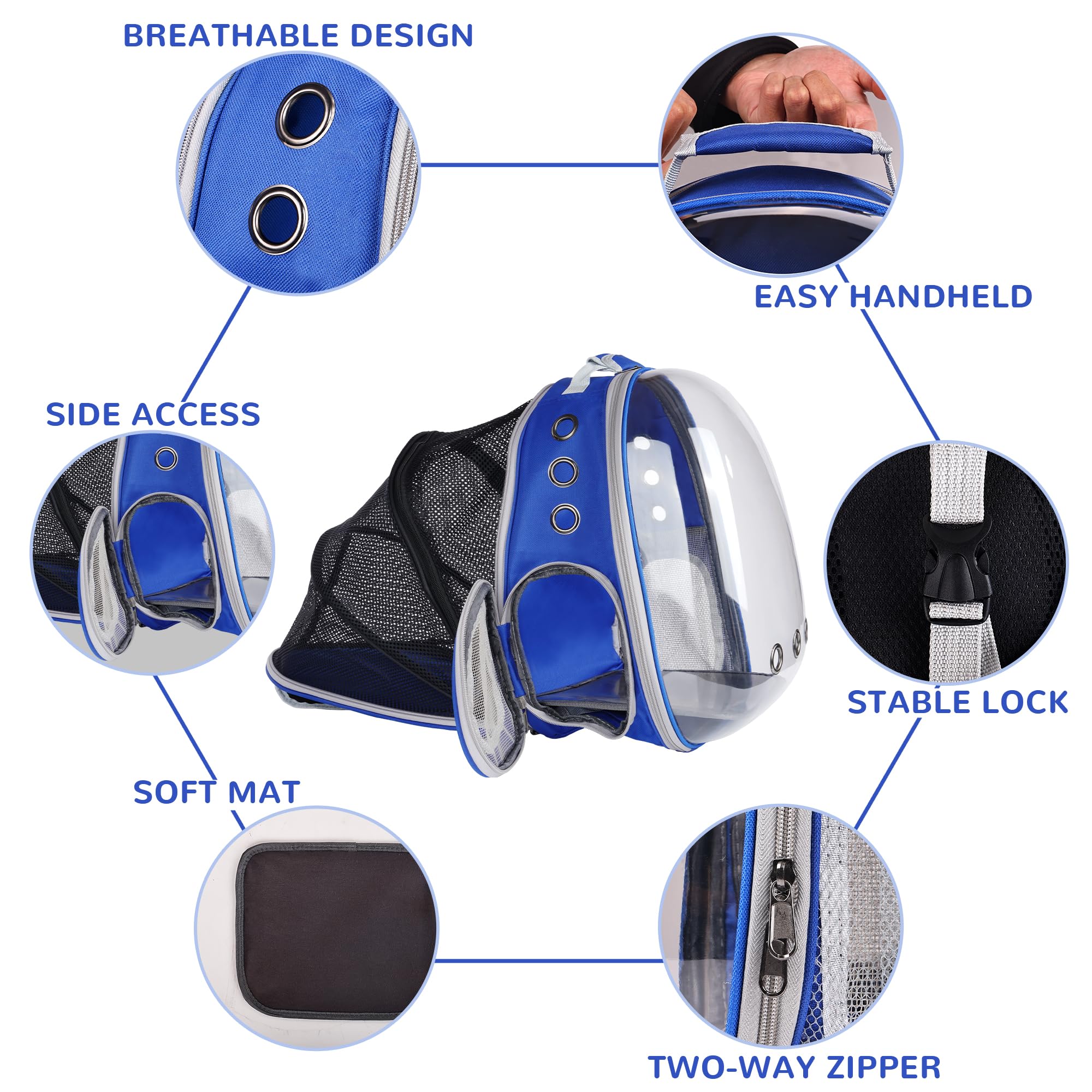 Expandable Cat Backpack Bubble Carrier for Small Pets - Airline Approved Travel & Hiking Backpack with Space Capsule Window - Fits Cats & Puppies Up to 15 lbs (Blue) - Perfect for Outdoor Adventures, Air Travel & Daily Commutes