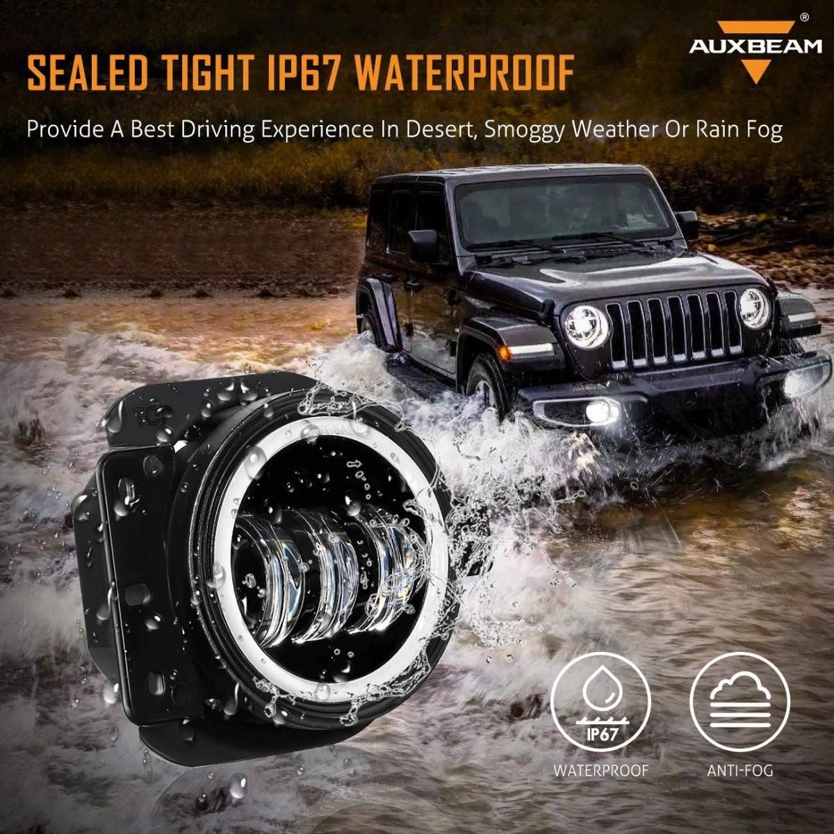 2-Pack 4 Inch 30W Round LED Fog Lights with DRL & Amber Turn Signal - Compatible with Jeep Wrangler JL/JLU (2018-2020 Models) - Perfect for Off-Roading, Night Driving & Enhanced Visibility