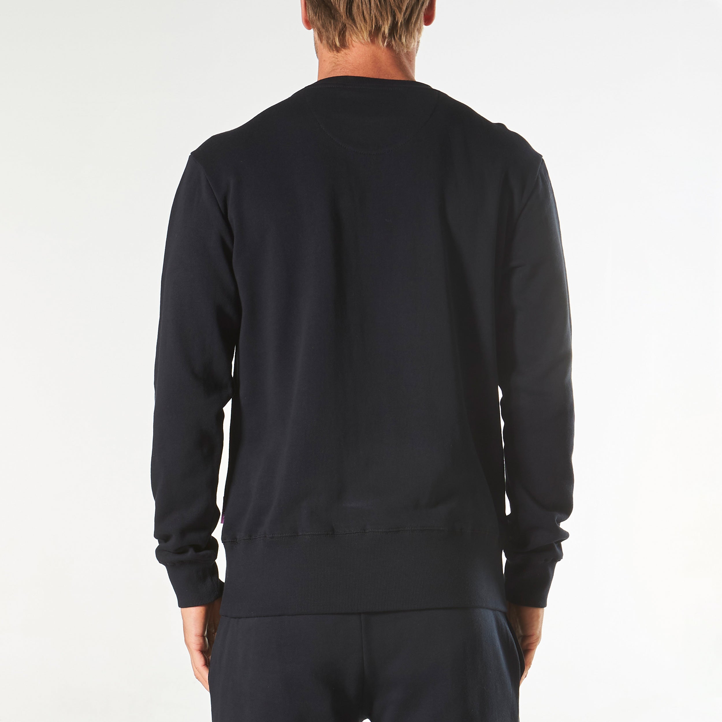 Men's Long Sleeve Crew Neck Lounge Sweatshirt - Soft Comfortable Casual Pullover for Relaxing at Home - Black